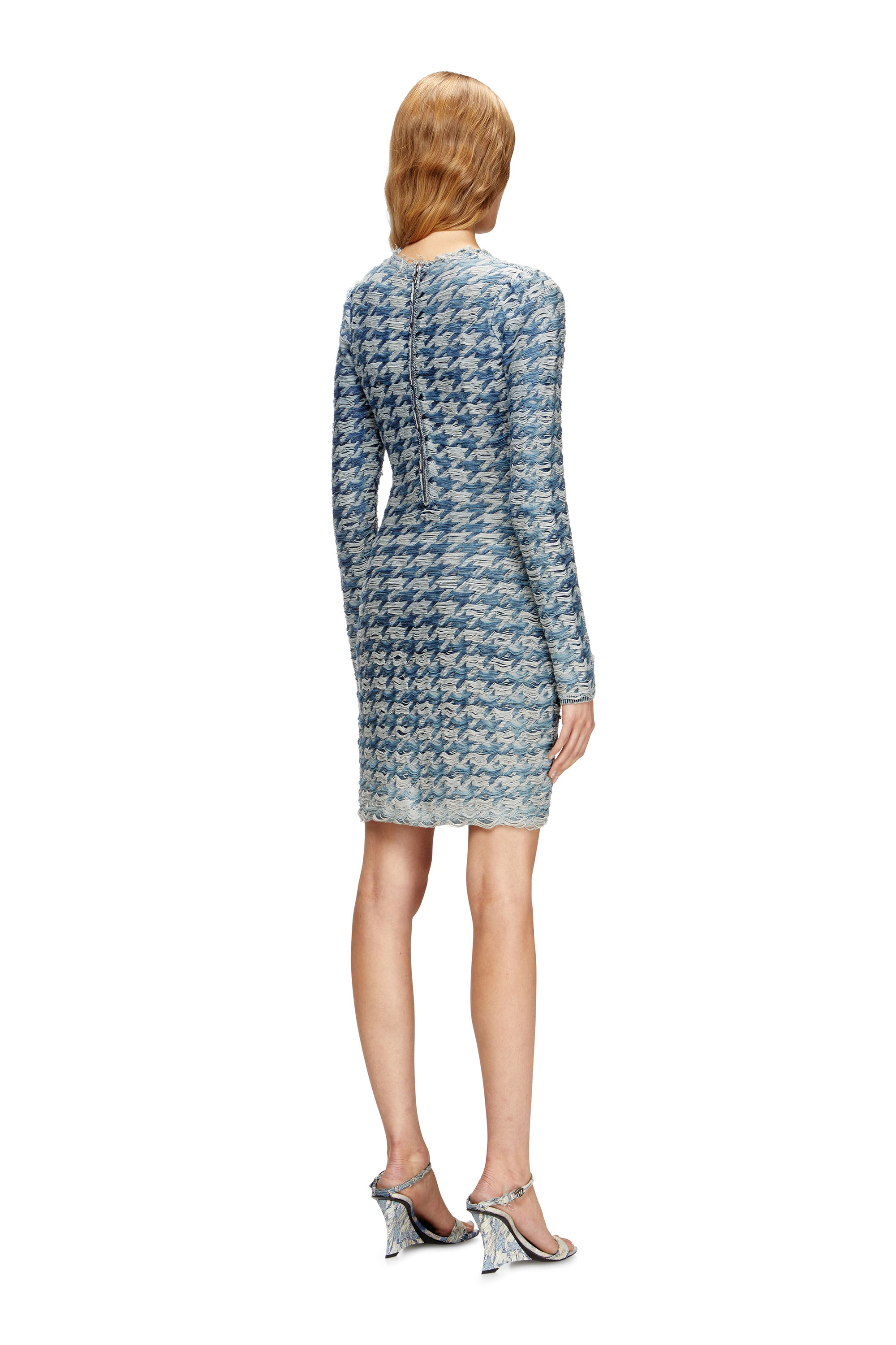 Diesel - M-HALMA, Female's Houndstooth dress with floating yarns in ブルー/グレー - 3