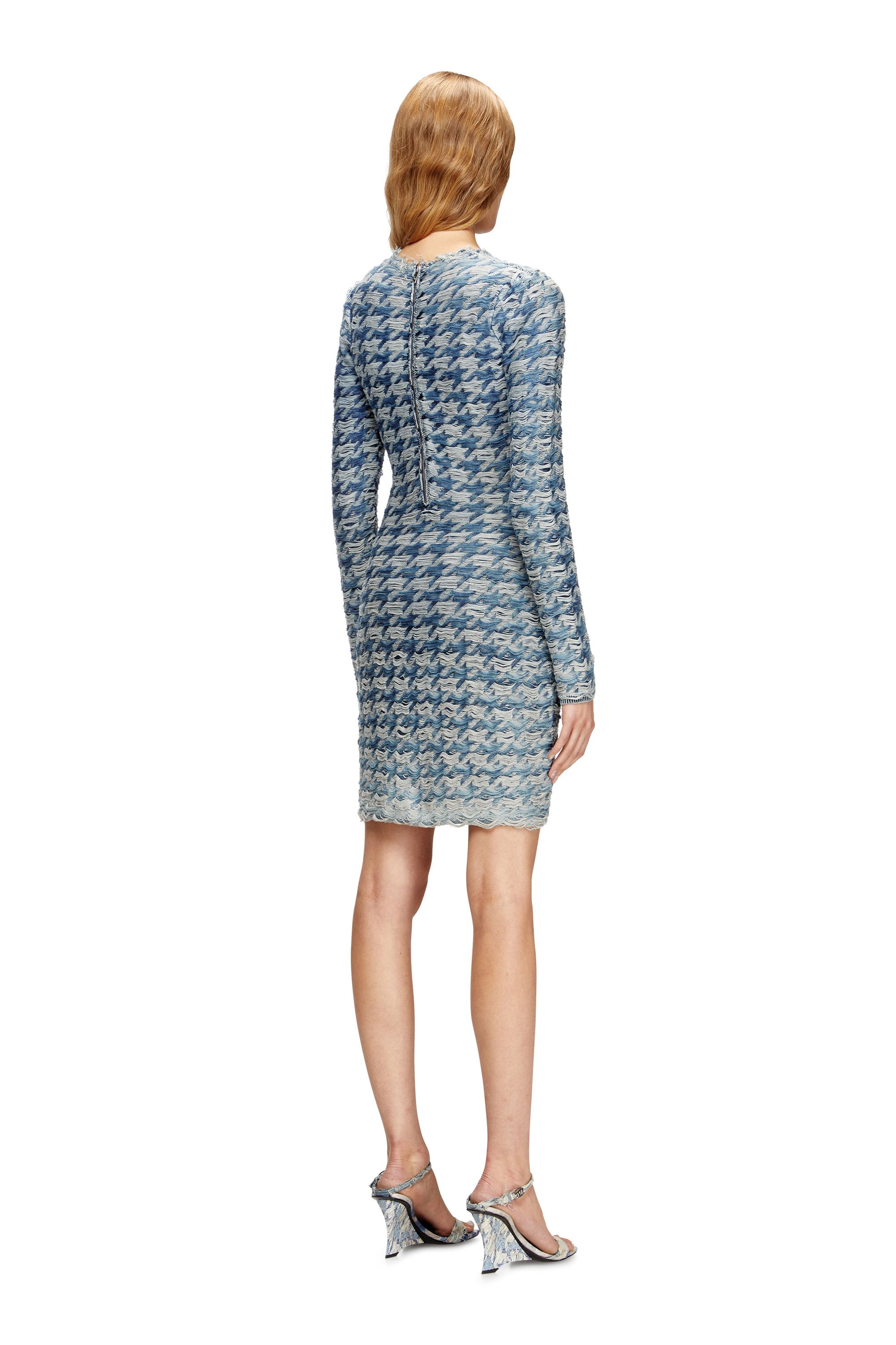 Diesel - M-HALMA, Female's Houndstooth dress with floating yarns in ブルー/グレー - 4