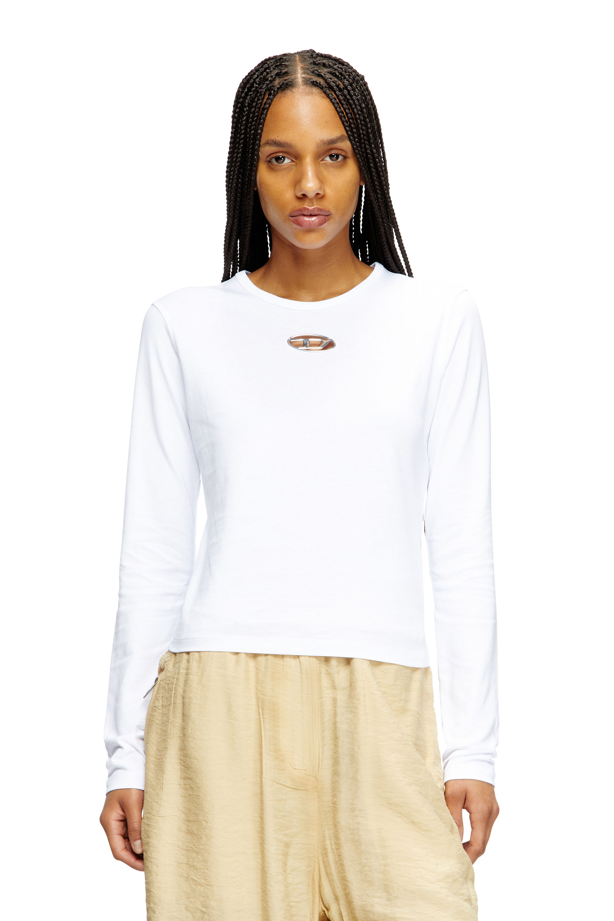 Diesel - T-UNCUTIE-LONG-LS-OD, Female's Long-sleeve top with Oval D cut-out in ホワイト - 1