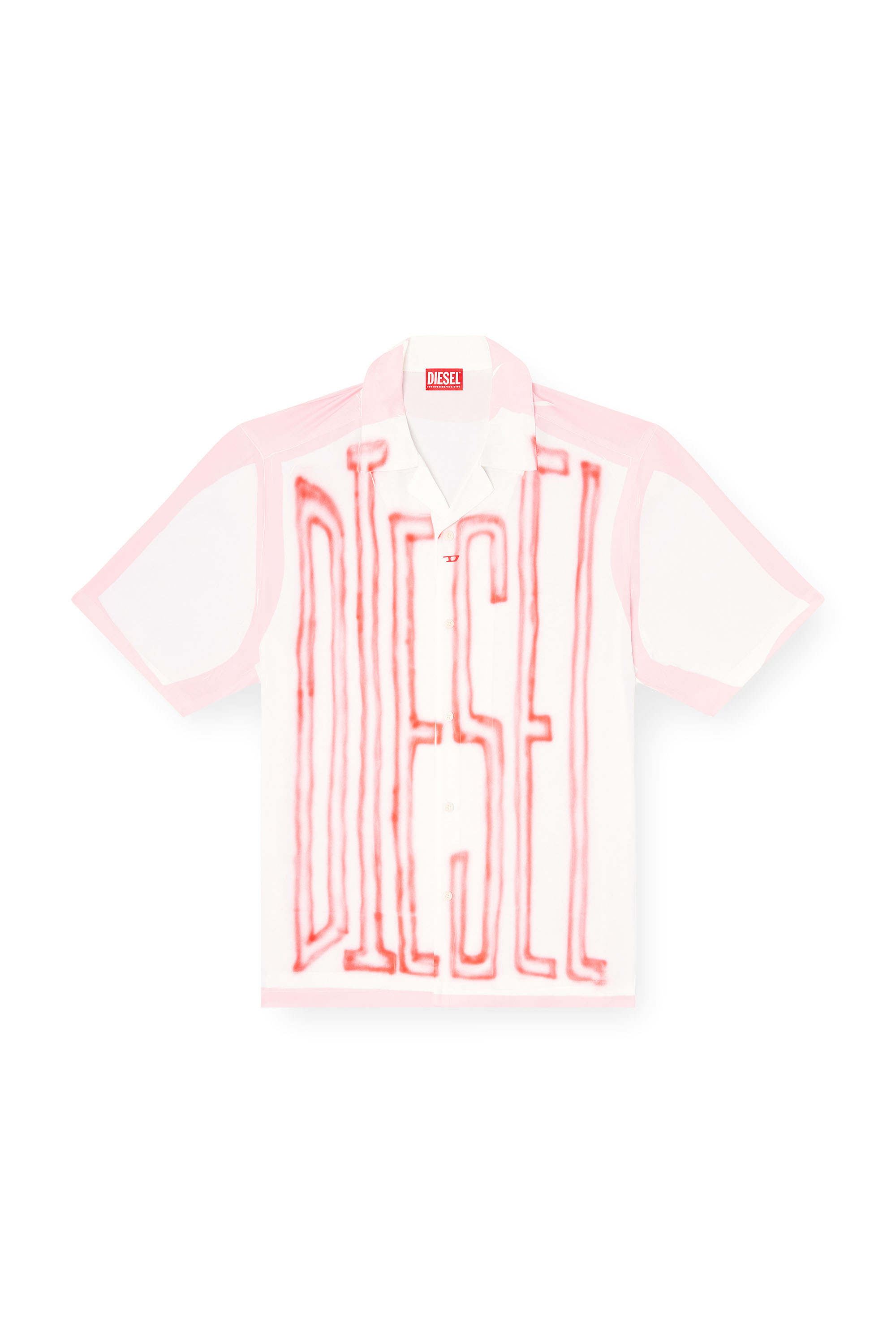 Diesel - C-PAROSHORT-GRAFFITI-FRA, Unisex's Satin bowling shirt with graffiti logo in ピンク/ホワイト - 3
