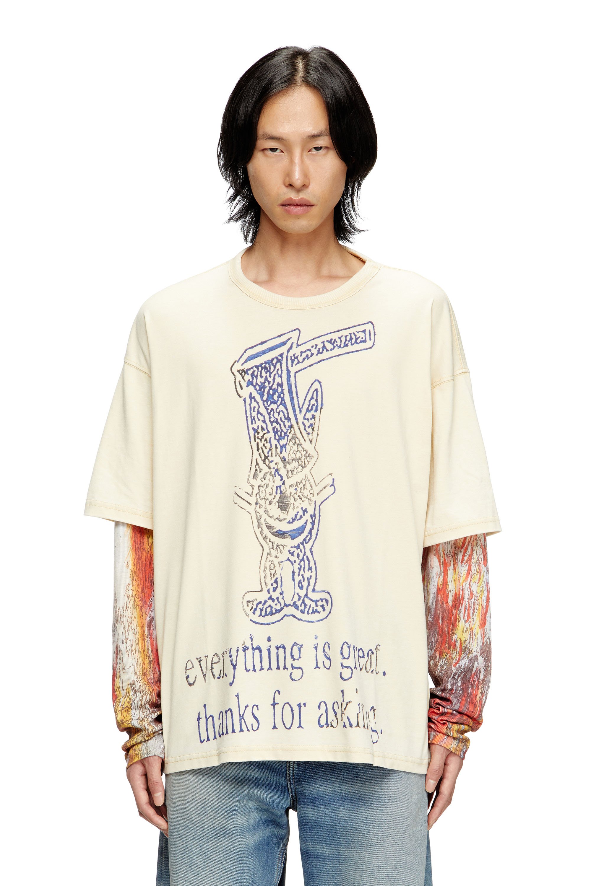 Diesel - T-BOXT-DB-LS-RIB-T1, Male's Long-sleeve T-shirt with layered effect in ベージュ - 1