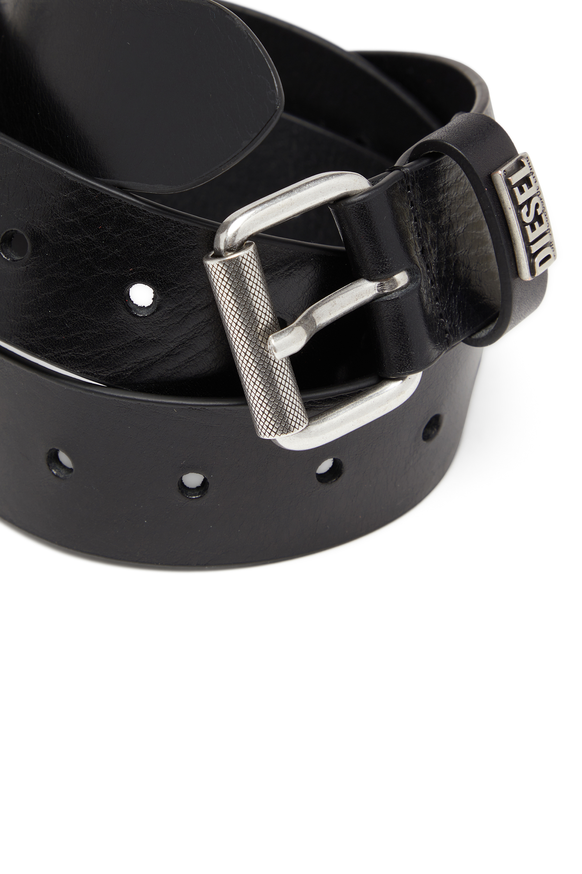 Diesel - B-BISCOTTO-LOOP II, Male's 3.5 cm leather belt with branded metal buckle in ブラック - 3