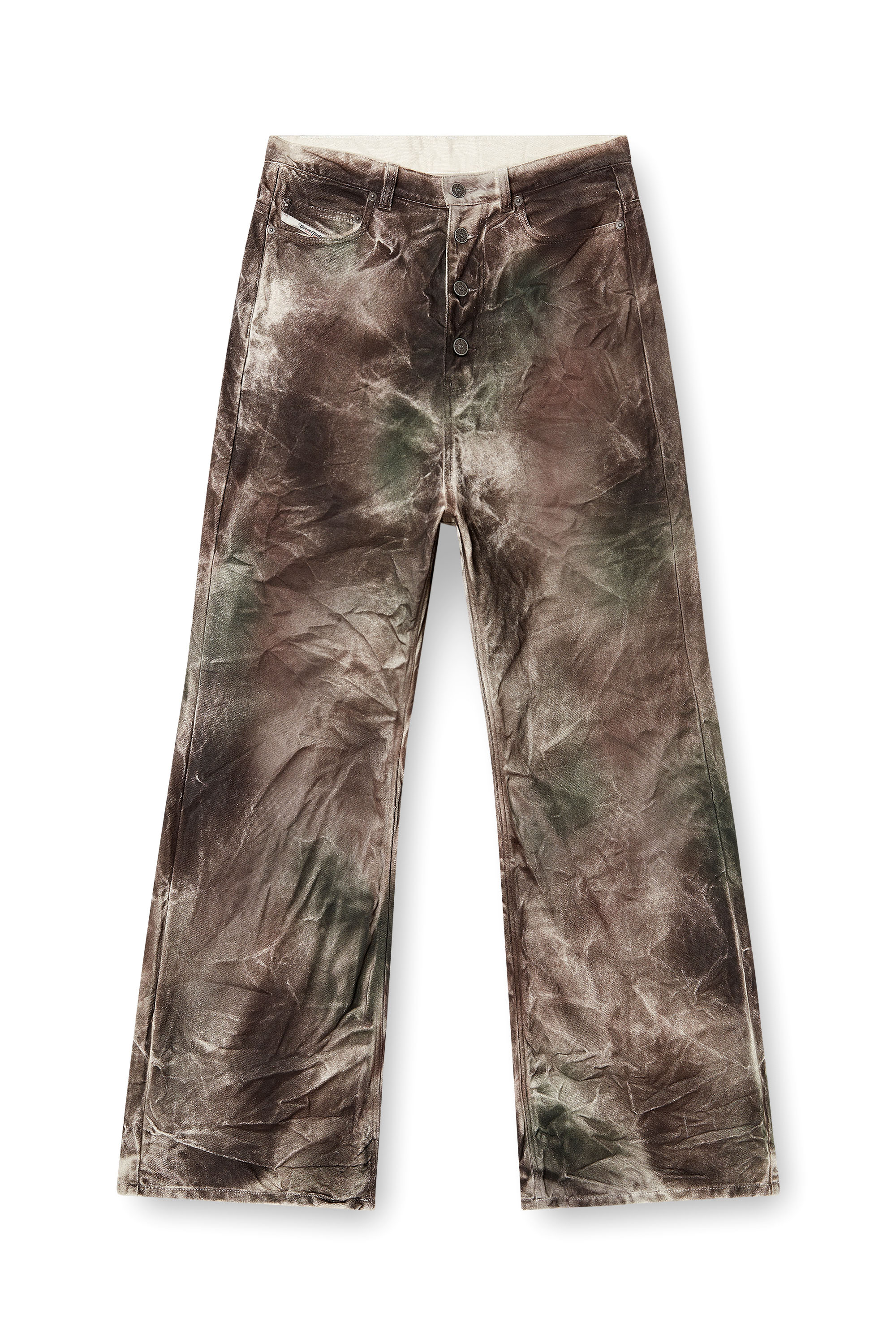 Diesel - P-THUG-PANT, Unisex's Pants in crinkled camo canvas in ブラウン/グリーン - 2