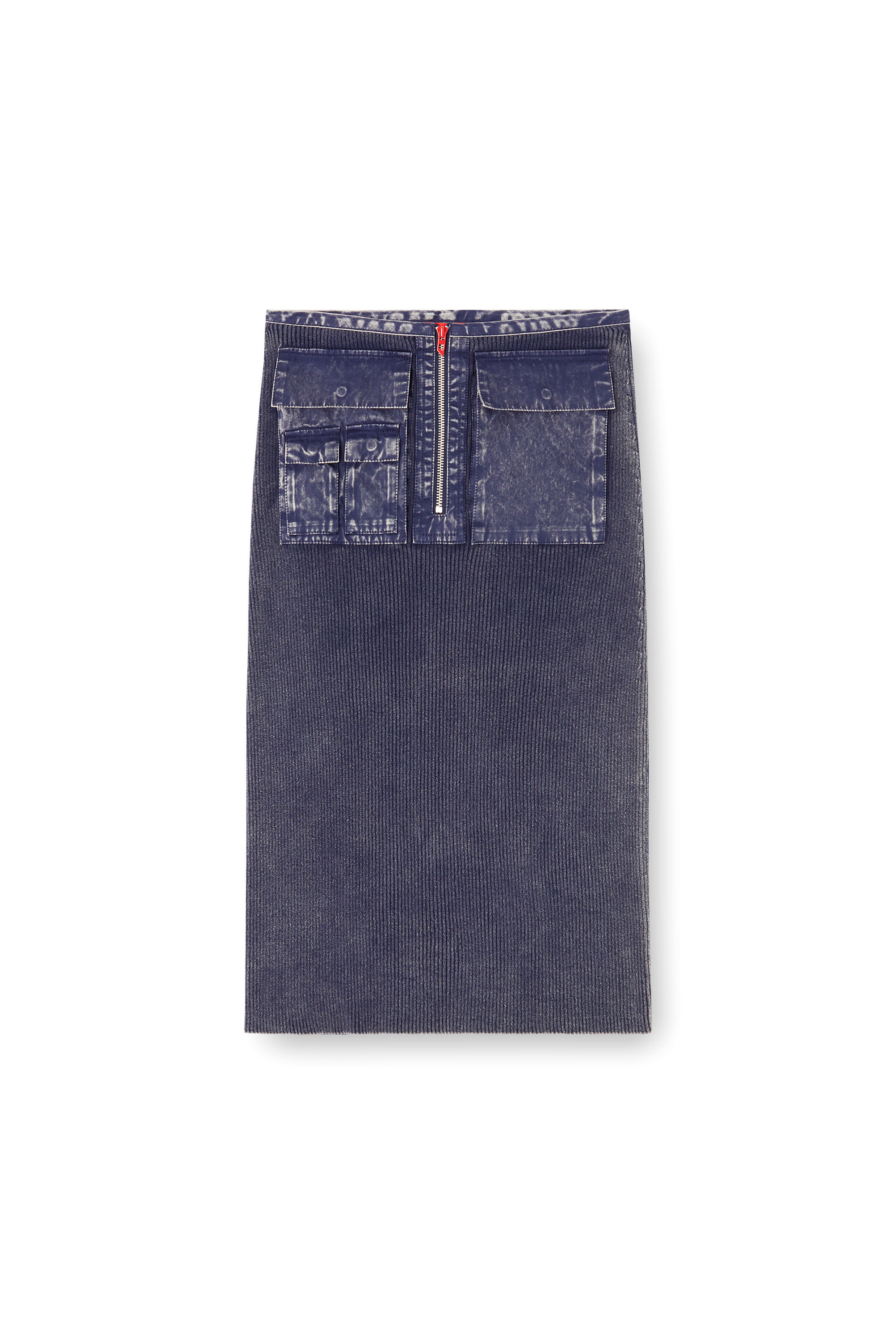 Diesel - M-MERYN, Female's Knit midi skirt with denim cargo pockets in ブルー - 3