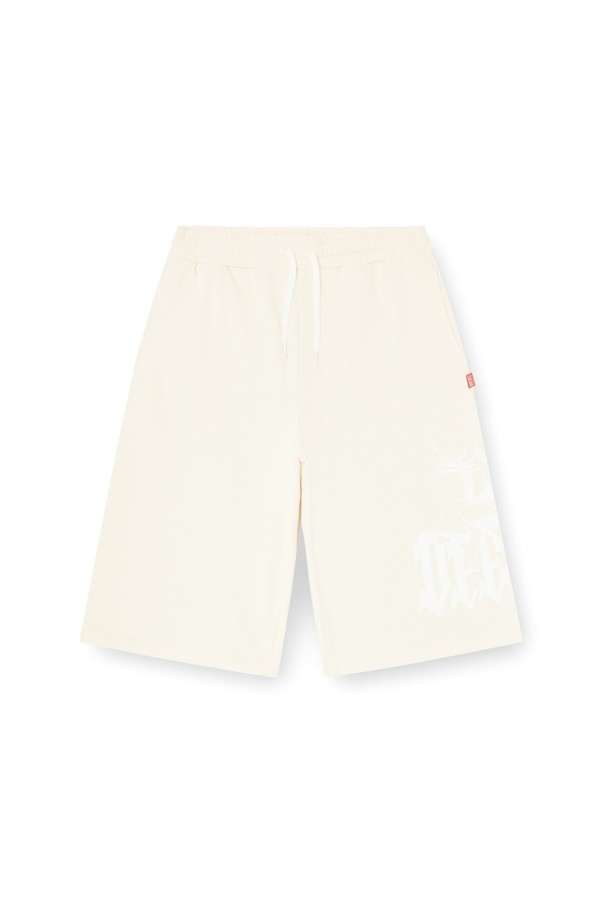 Diesel - P-FROM, Male's Treated longline sweat shorts with print in ホワイト - 3