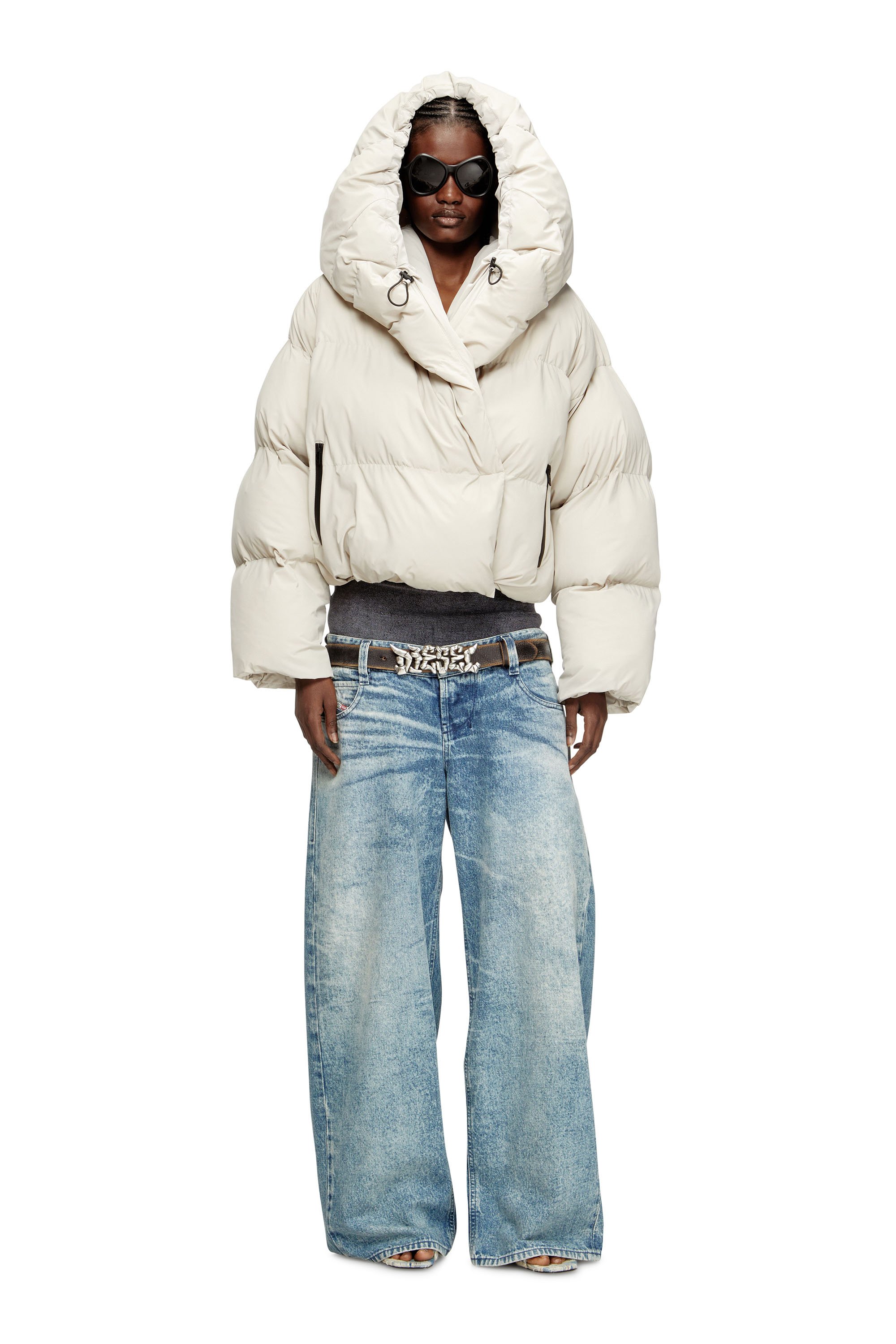 Diesel - W-ILEY-T1, Female's Wrap puffer in bi-stretch nylon in ベージュ - 2