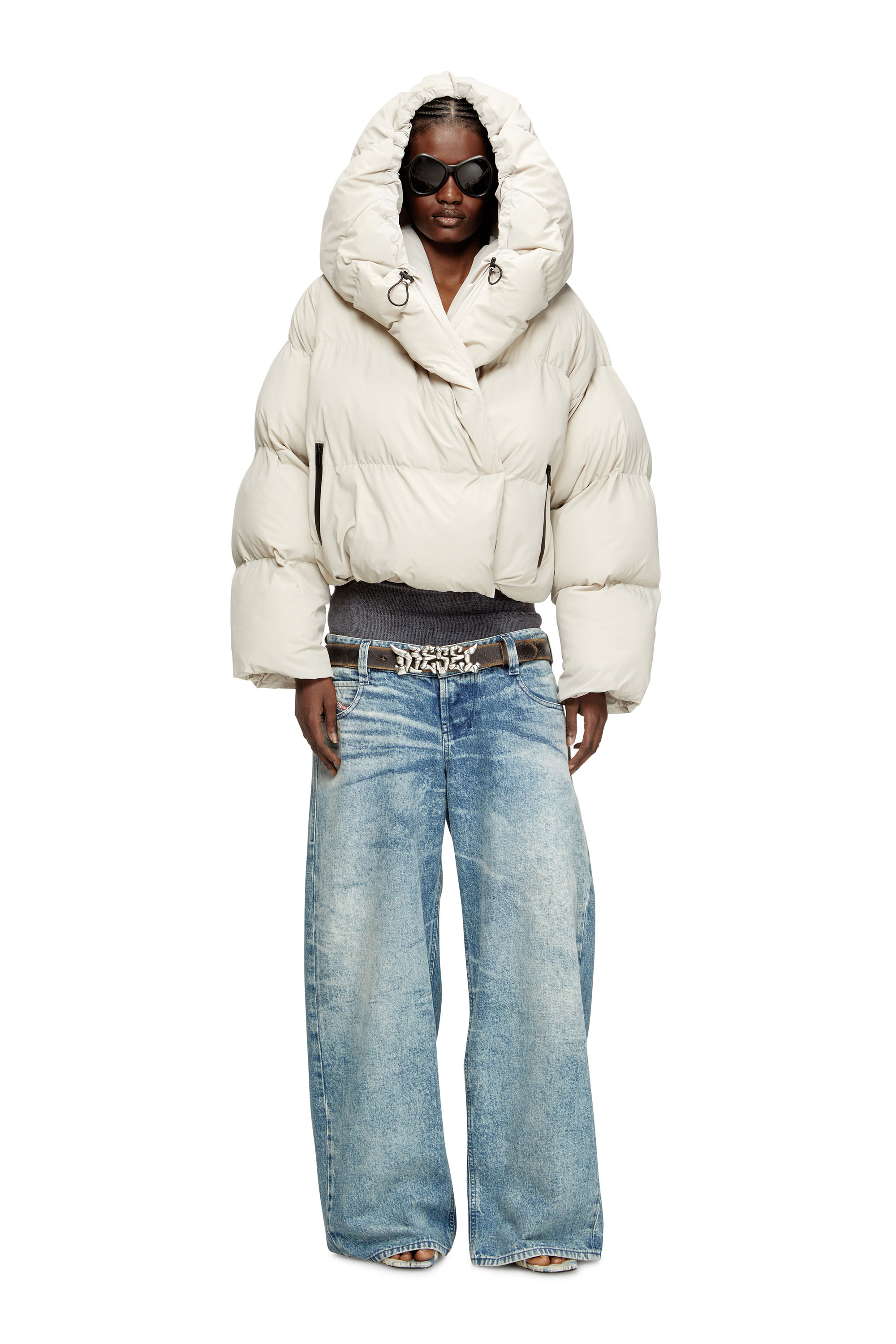 Diesel - W-ILEY-T1, Female's Wrap puffer in bi-stretch nylon in ベージュ - 1