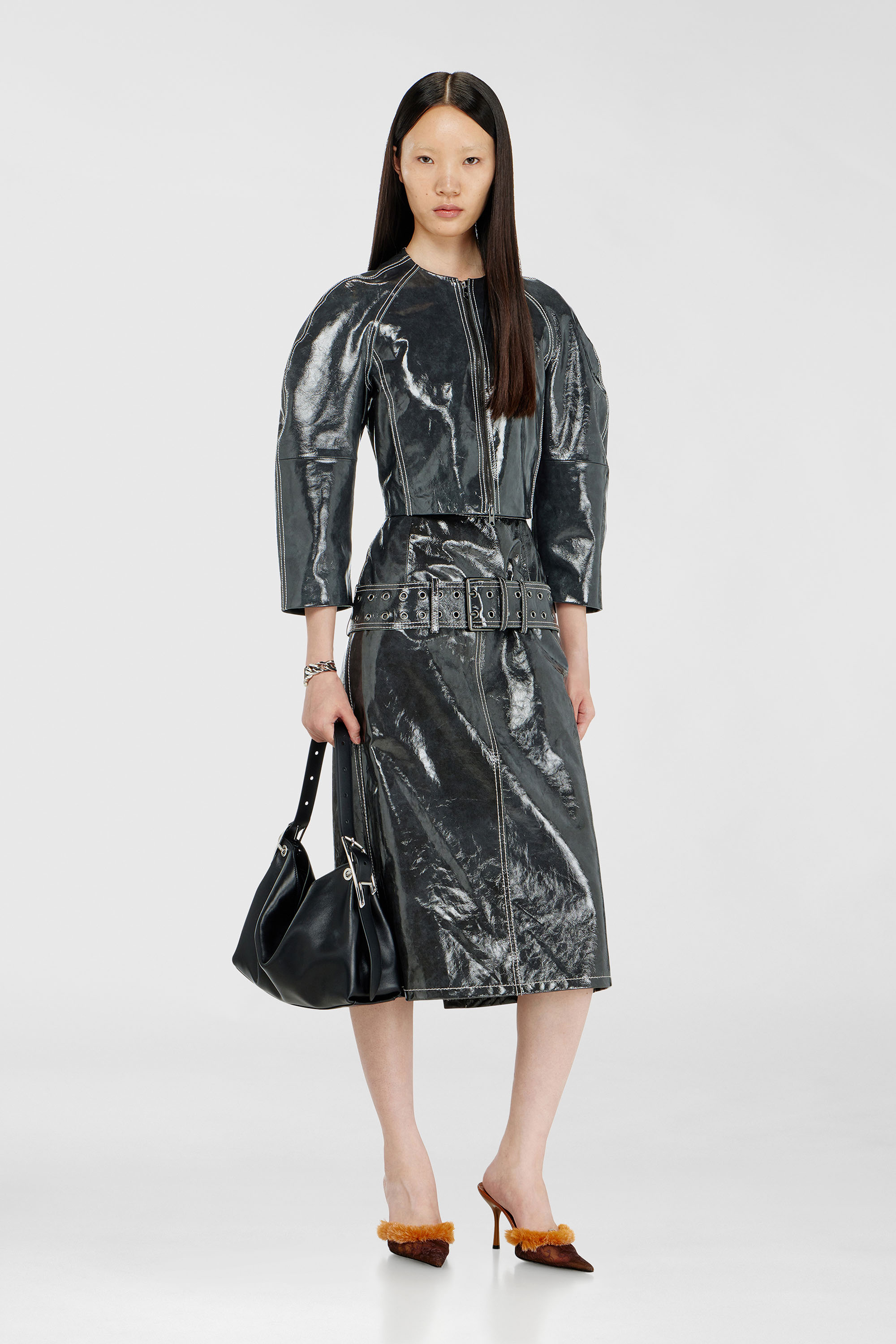 Diesel - L-ASCAR, Female's レザースカート in ダークグレー - 1
