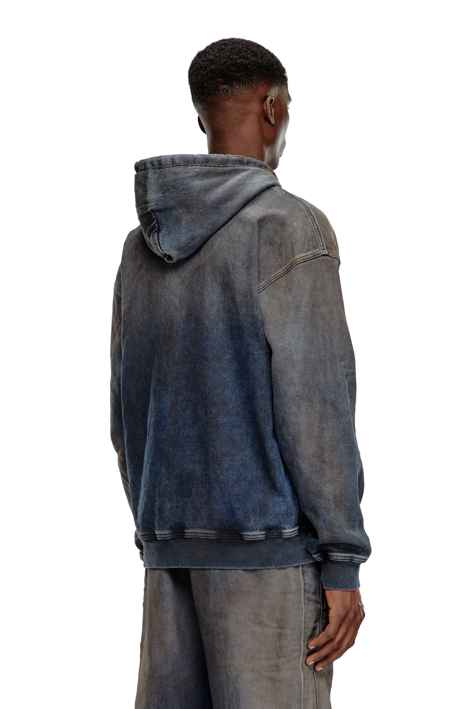 Diesel - D-UM-RIB TRACK, Unisex's Sweatshirt in distressed Track Denim in ダークブルー - 4