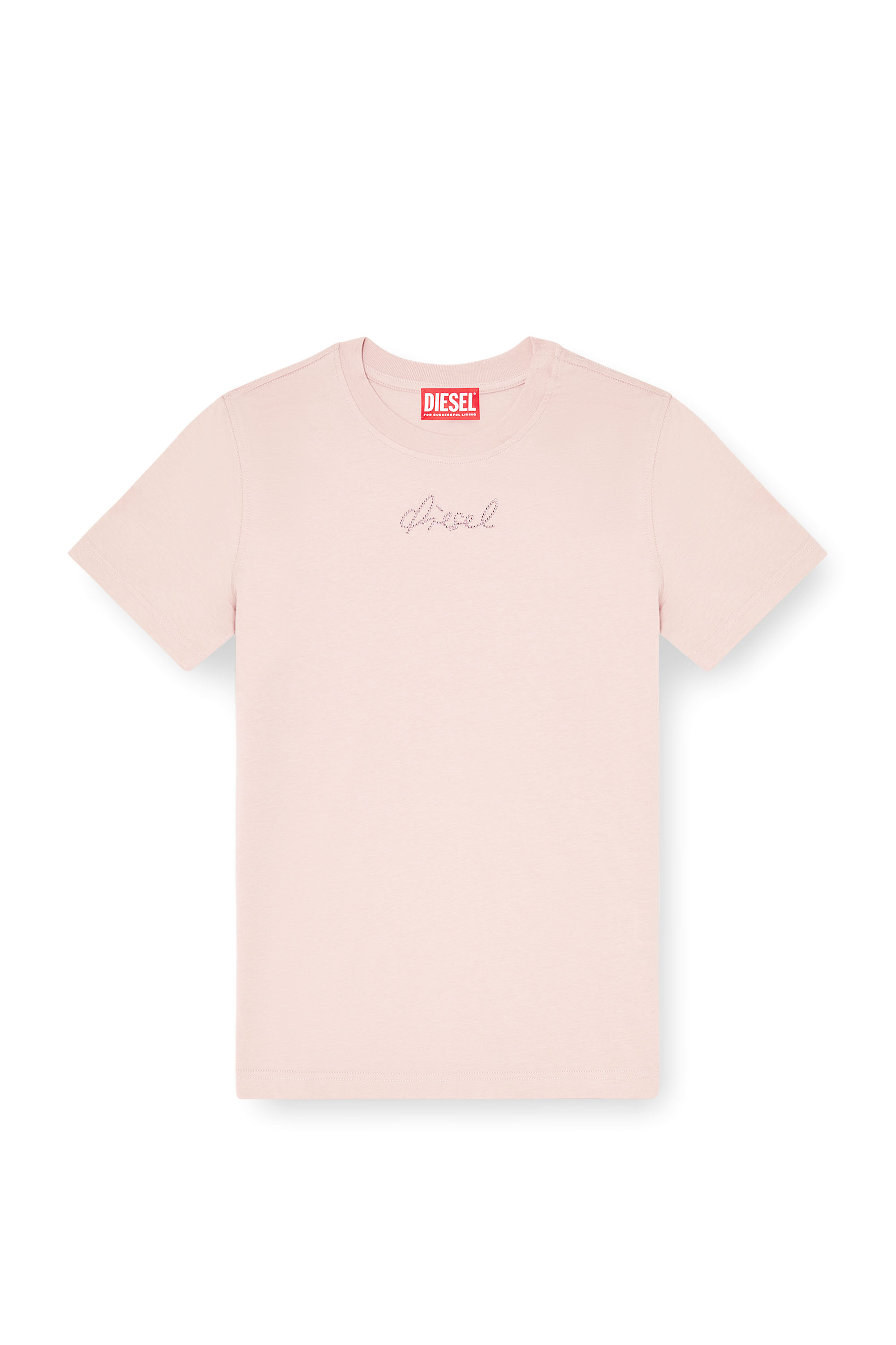Diesel - T-REG-S2, Female's Jersey top with round neck and small Diesel logo embroidery in ピンク / ホワイト - 3
