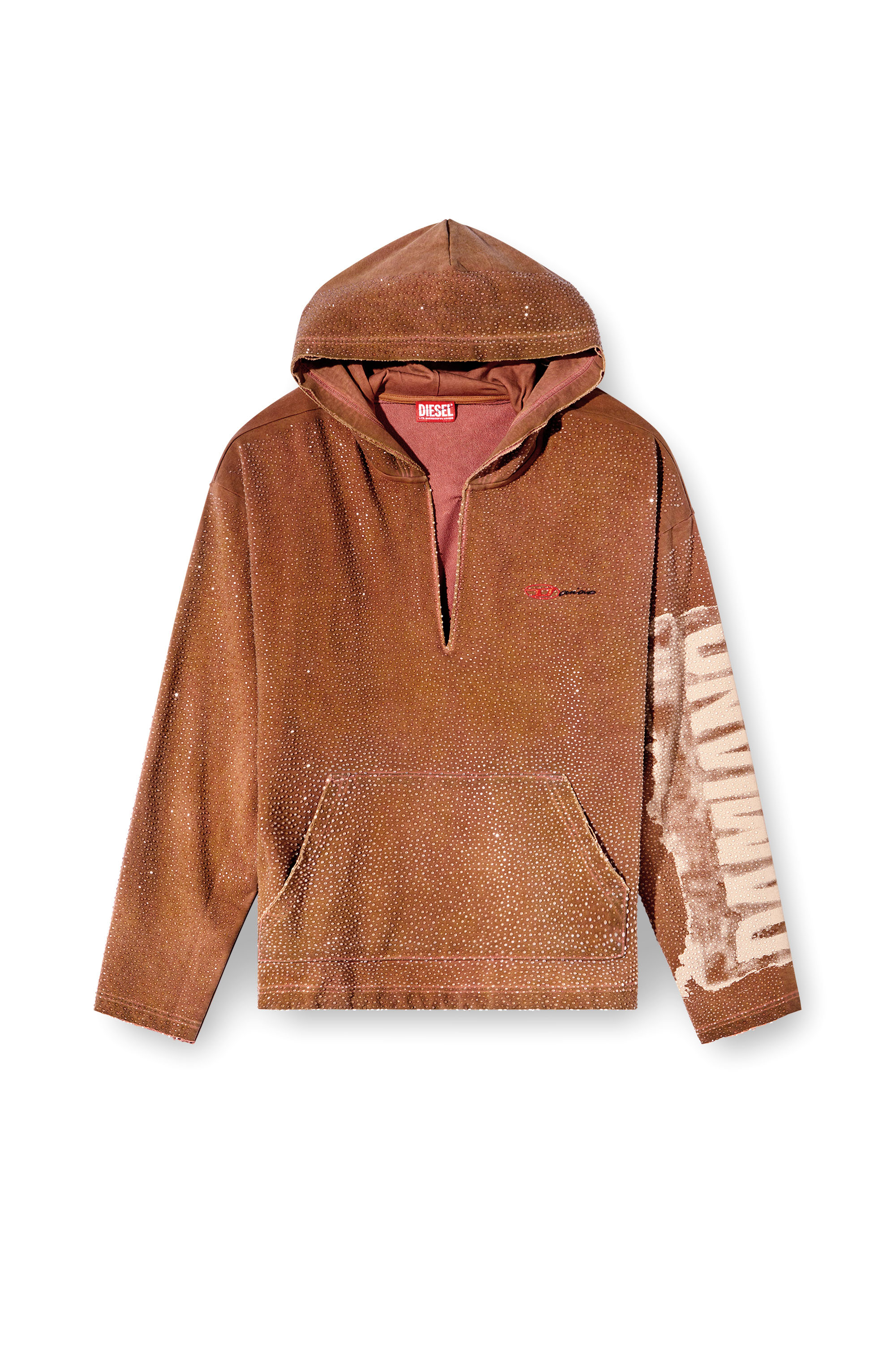 Diesel - S-BOXT-HOOD-LUX-DD, Unisex's Treated V-neck hoodie with crystals in ブラウン - 3