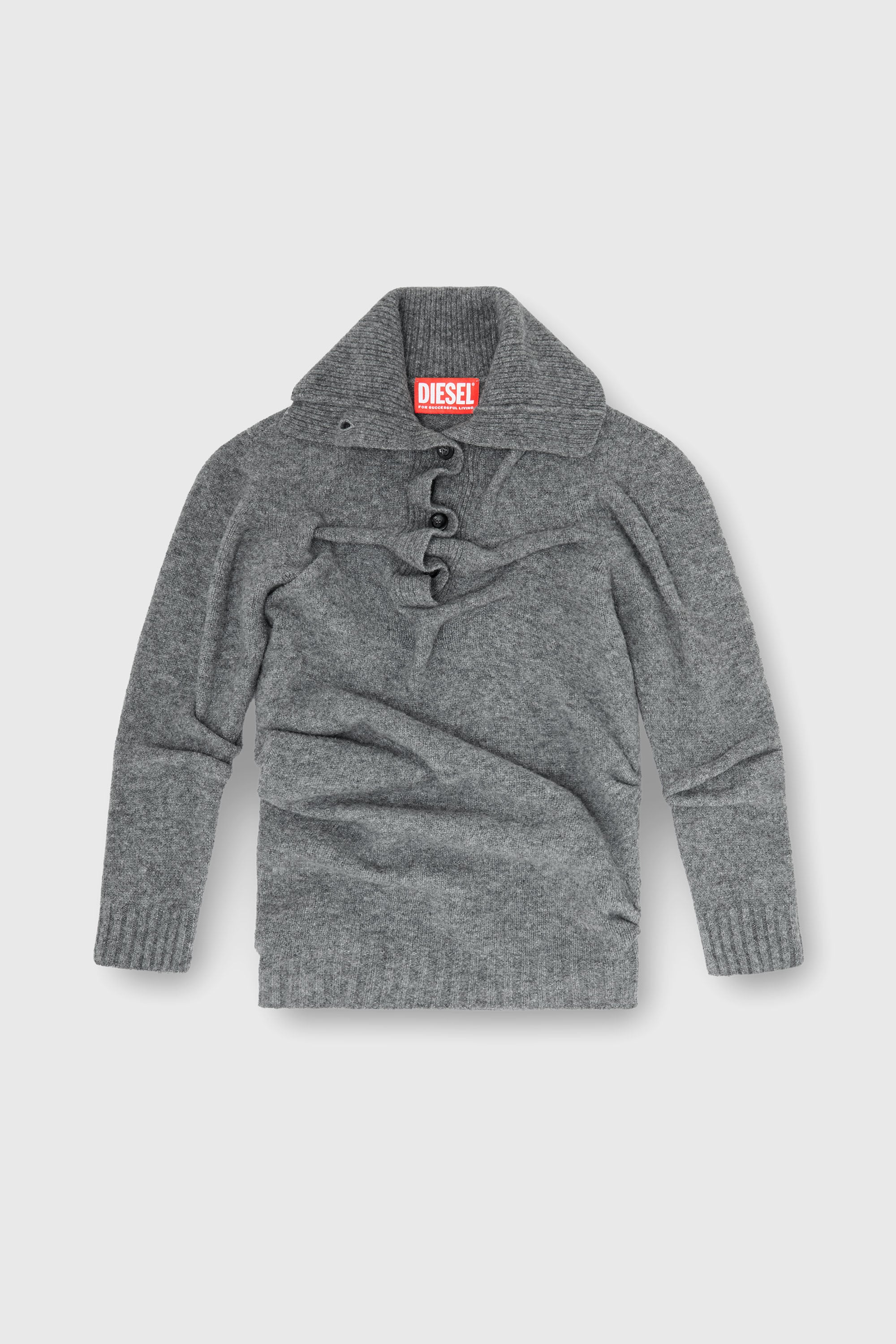 Diesel - M-AMARY, Female's Button-neck jumper in wrinkled boiled knit in null - 2