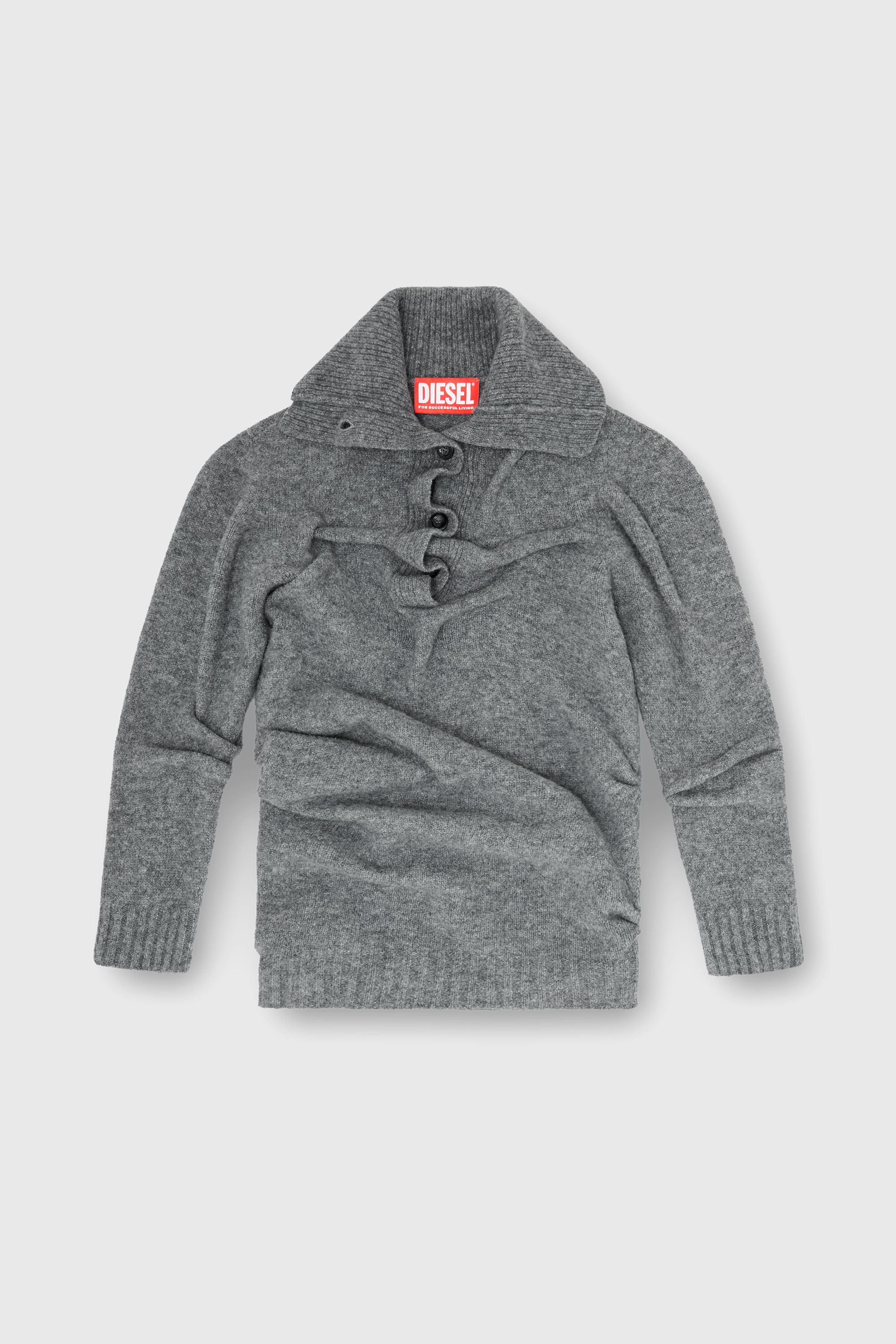 Diesel - M-AMARY, Female's Button-neck jumper in wrinkled boiled knit in null - 2