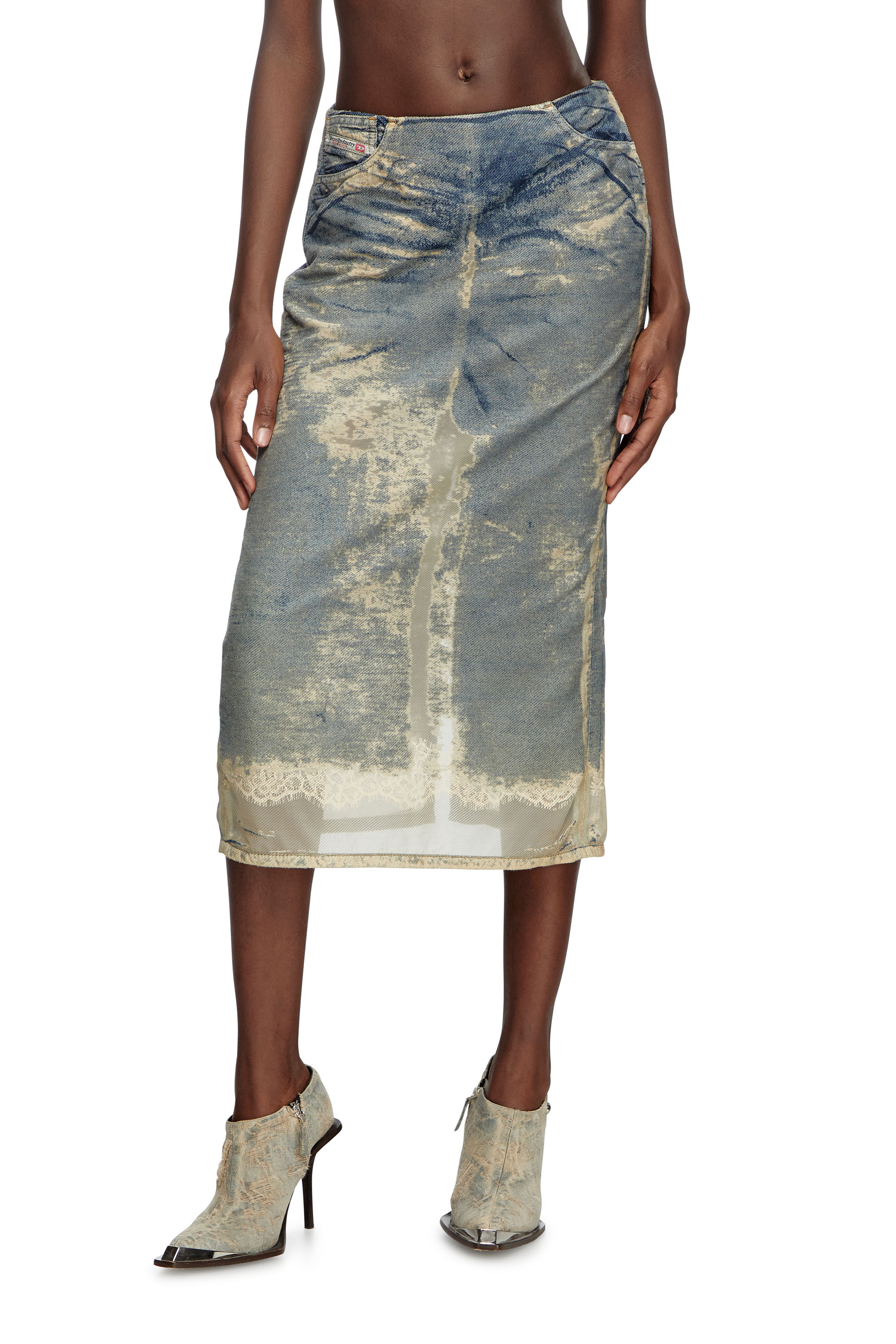 Diesel - DE-PRA-FSF, Female's Midi skirt in floating devoré denim in ミディアムブルー - 2