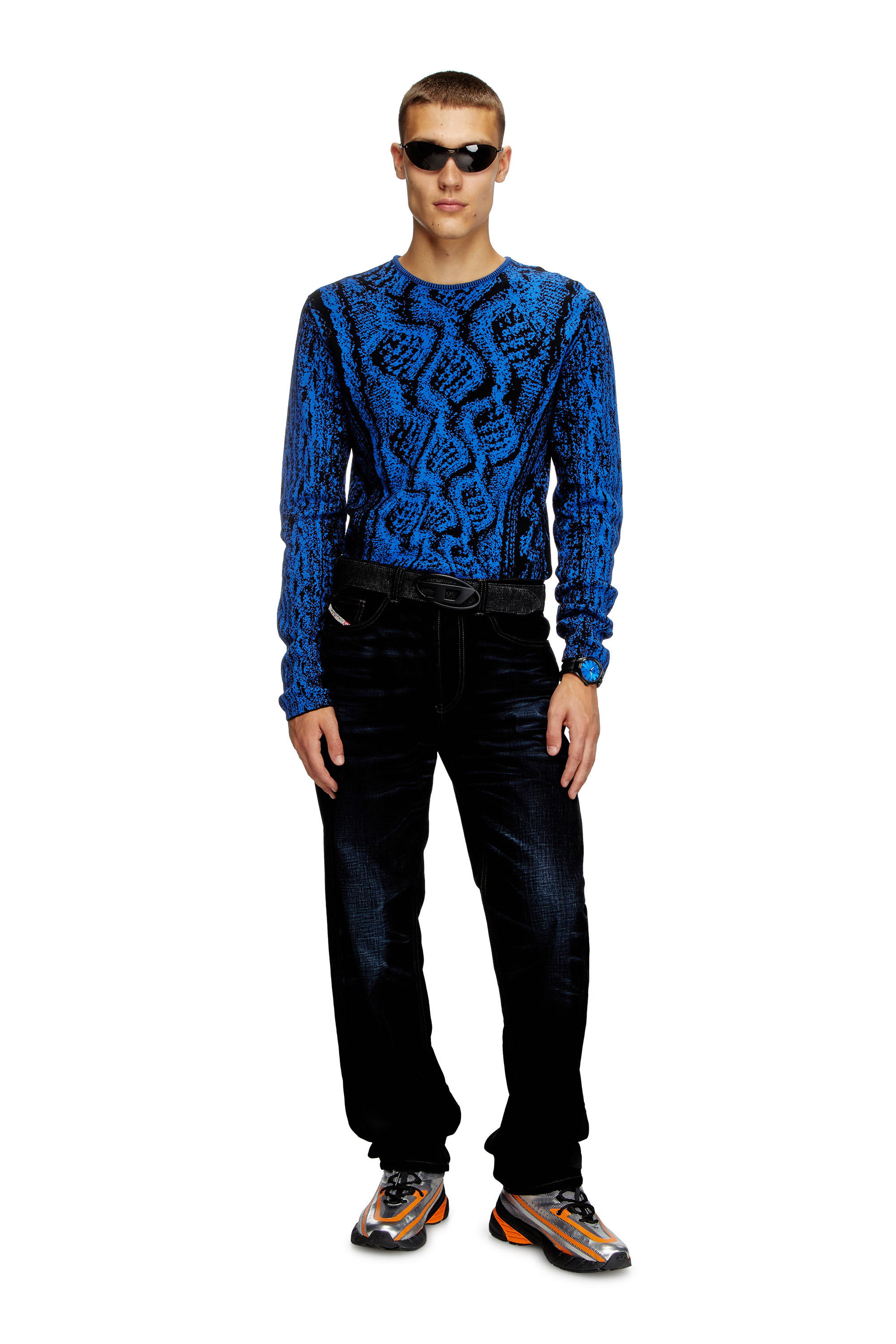 Diesel - K-MASTICE, Male's Cotton jumper with trompe l'oeil effect in アジュール - 2
