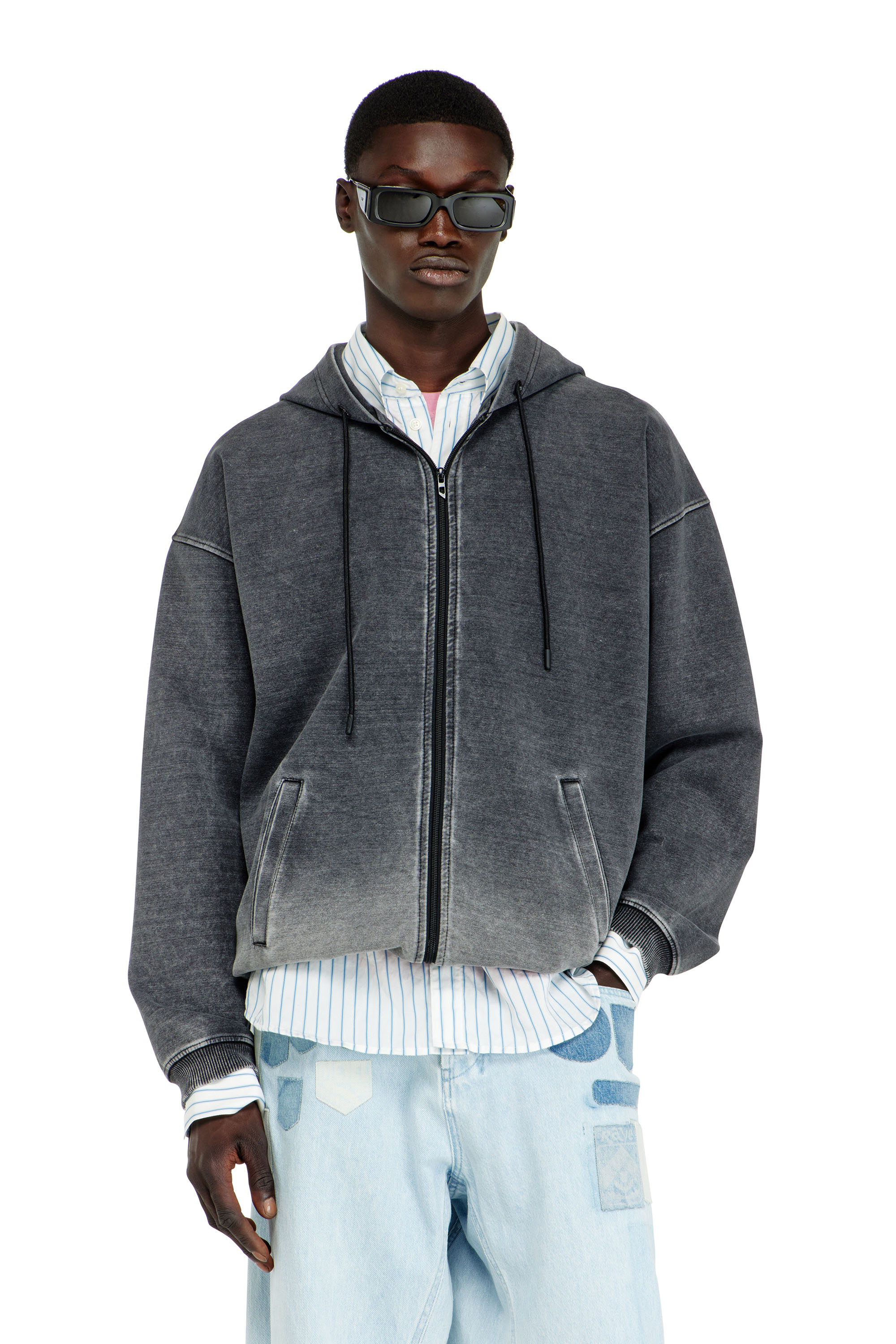 Diesel - S-HERMY-ZIP, Male's ジップアップパーカー in ダークグレー - 3