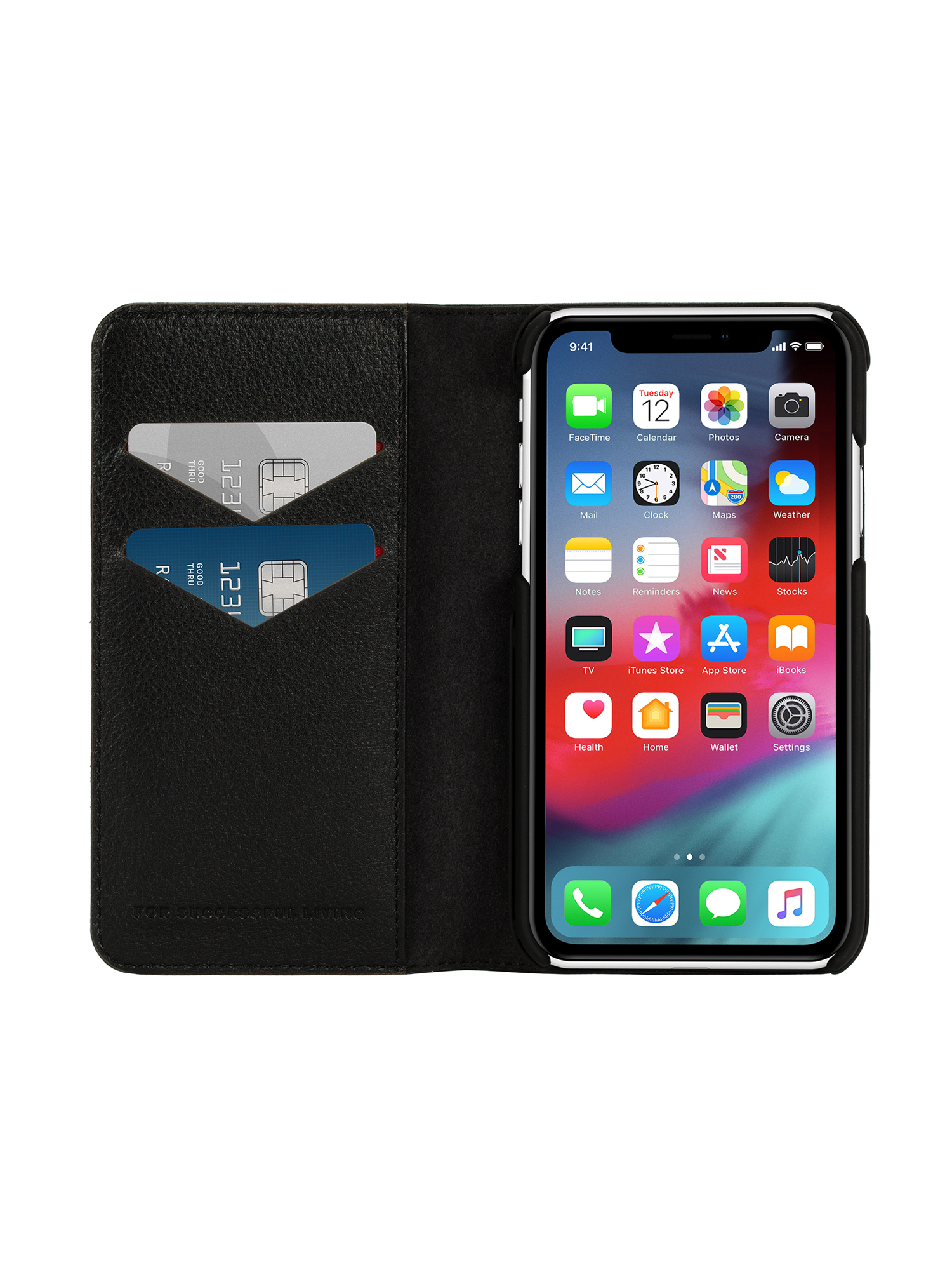 Diesel - DIESEL 2-IN-1 FOLIO CASE FOR IPHONE XR, Unisex's Black leather printed and debossed logo case, iPhone XR in ブラック - 4