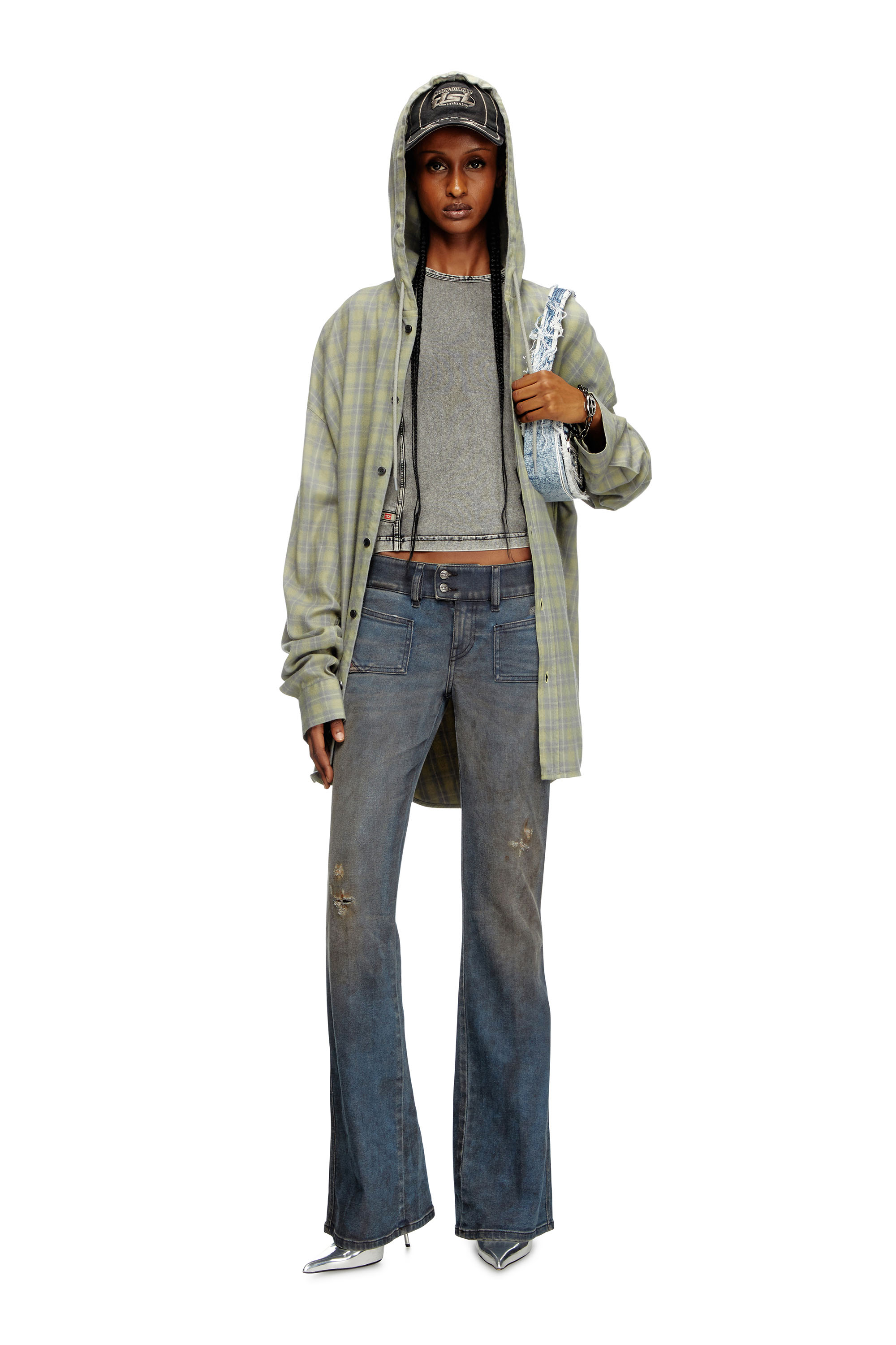 Diesel - 1DR, Female's 1DR-Iconic shoulder bag in frayed denim in ブルー - 6