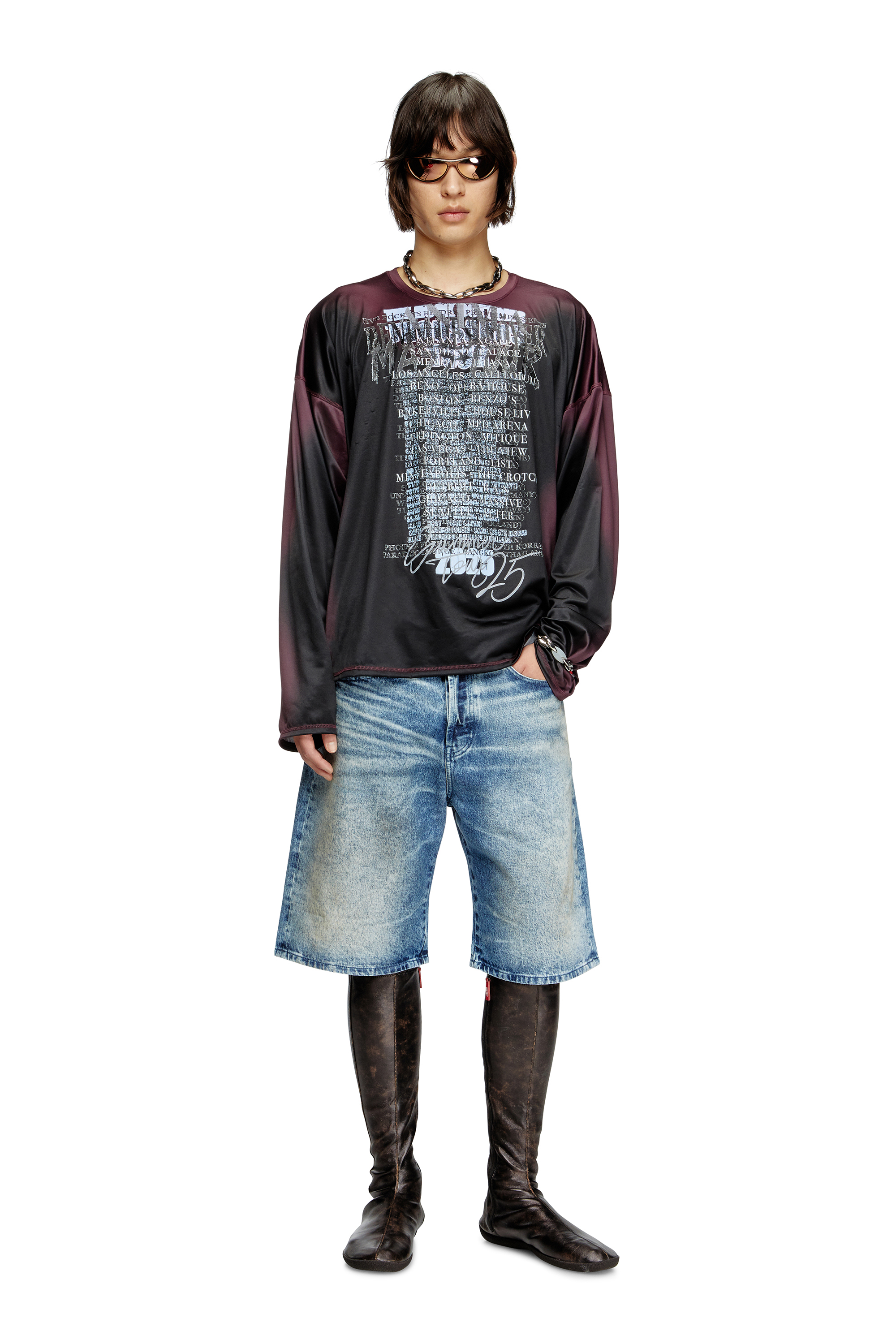 Diesel - D-RIXFORD-S, Male's Denim shorts with lyrics print in ミディアムブルー - 1