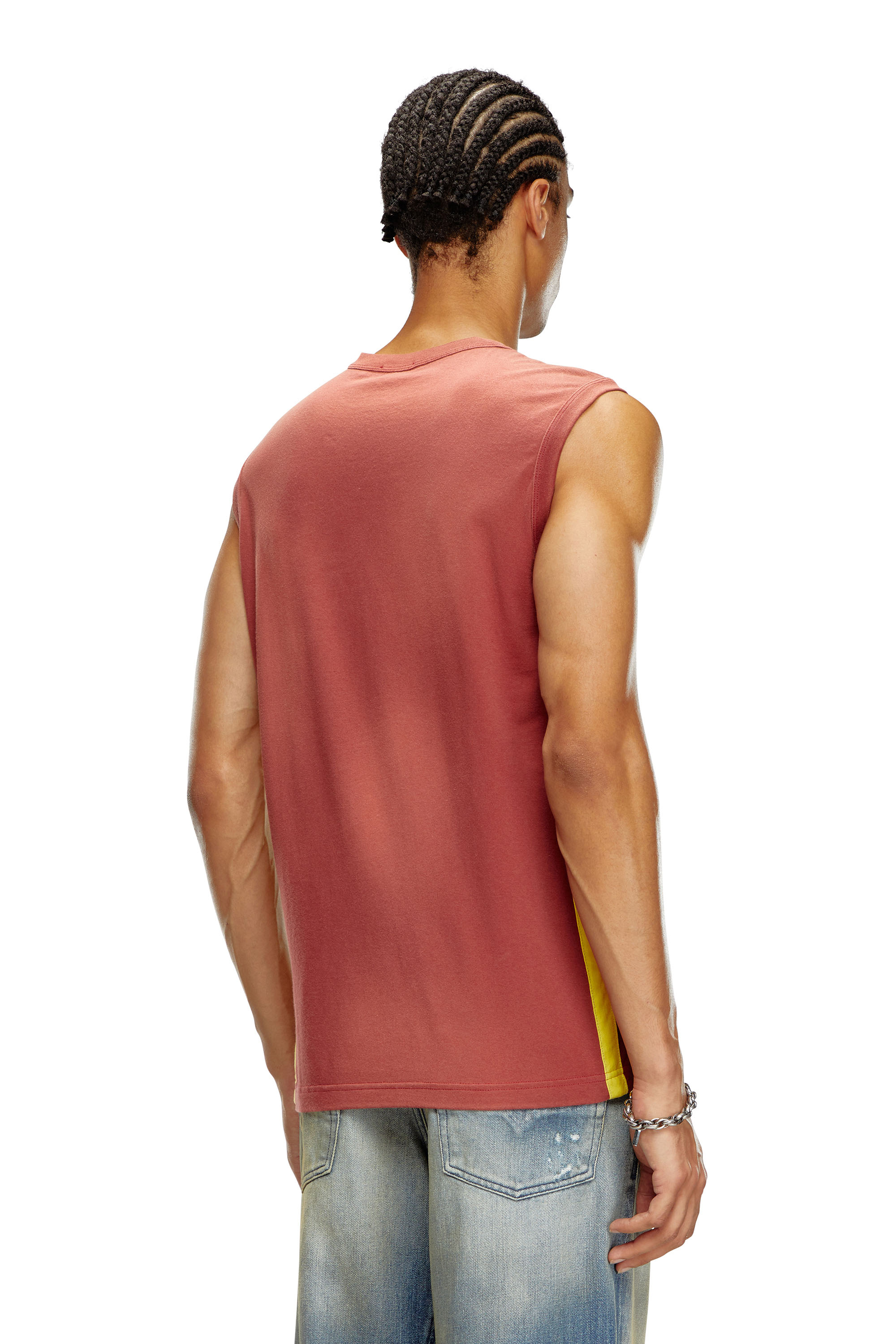 Diesel - T-BISCO-STRIPE, Male's Sun-faded tank top with side bands in レッド - 4