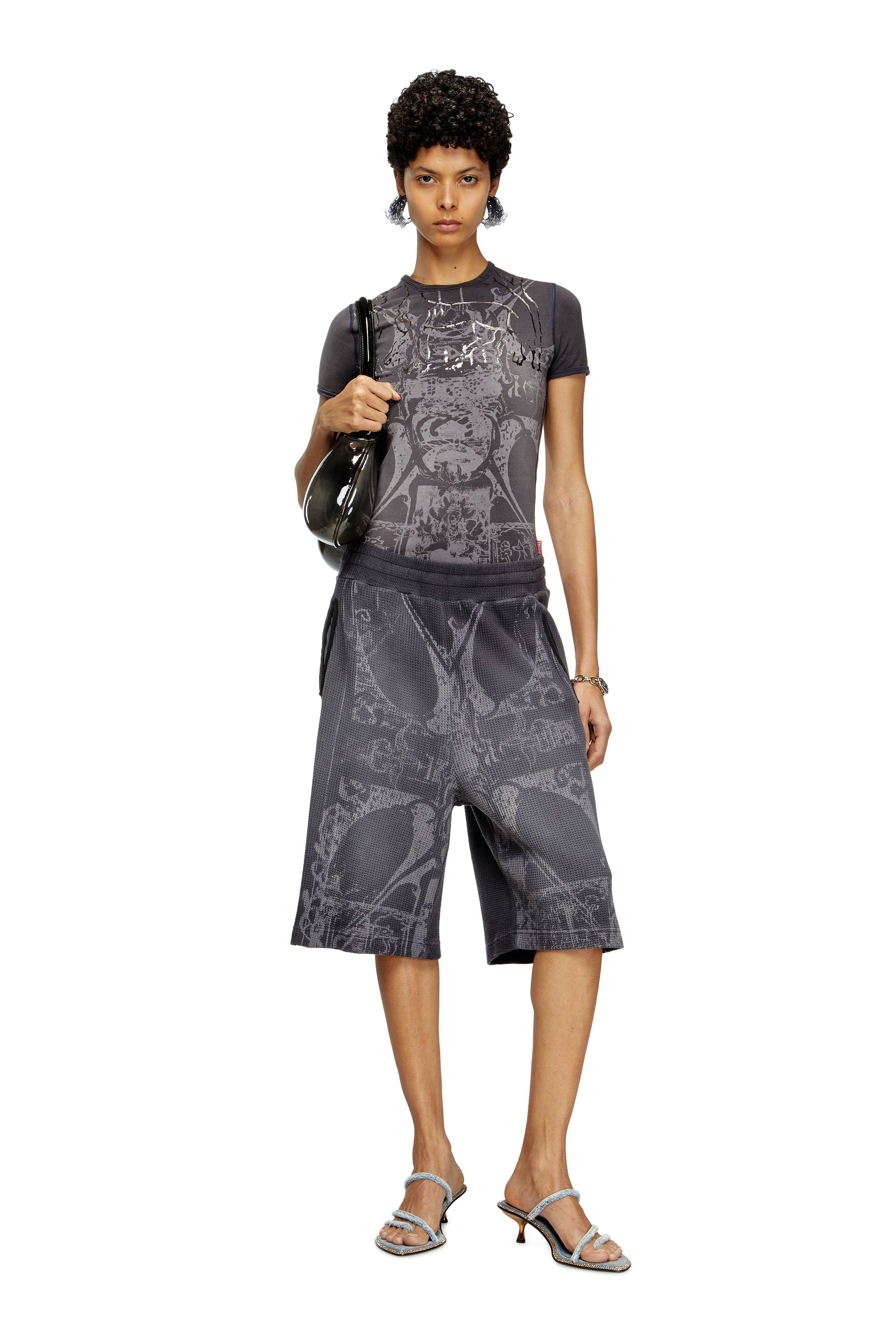 Diesel - T-UNCUTIES-LONG-R6, Female's T-shirt with foil print in ブラック - 2