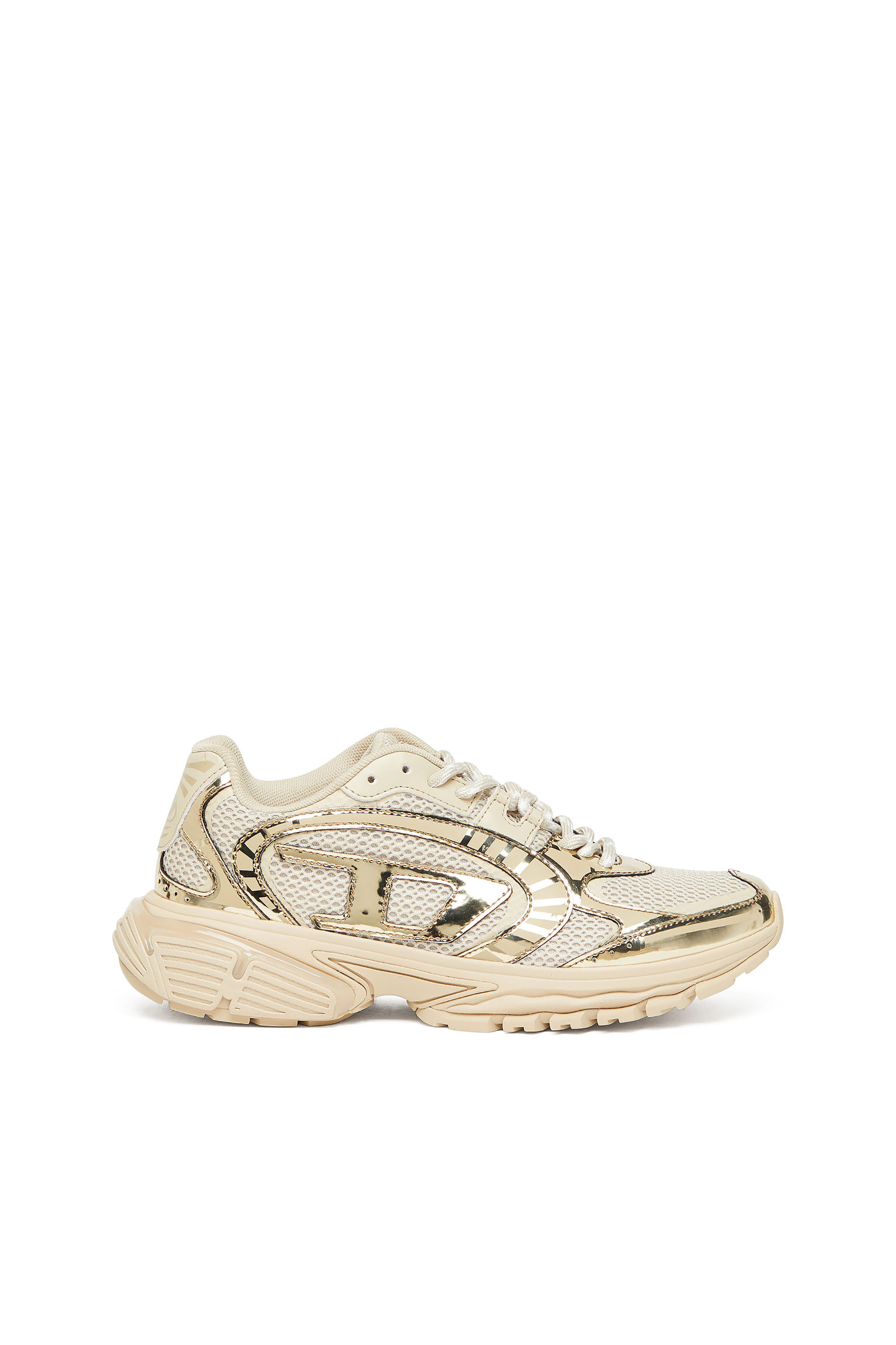 Diesel - S-PRO-V-DENSE LOW W, Female's S-Pro-V-Dense-Metallic mesh sneakers with Oval D logo in ベージュ - 1