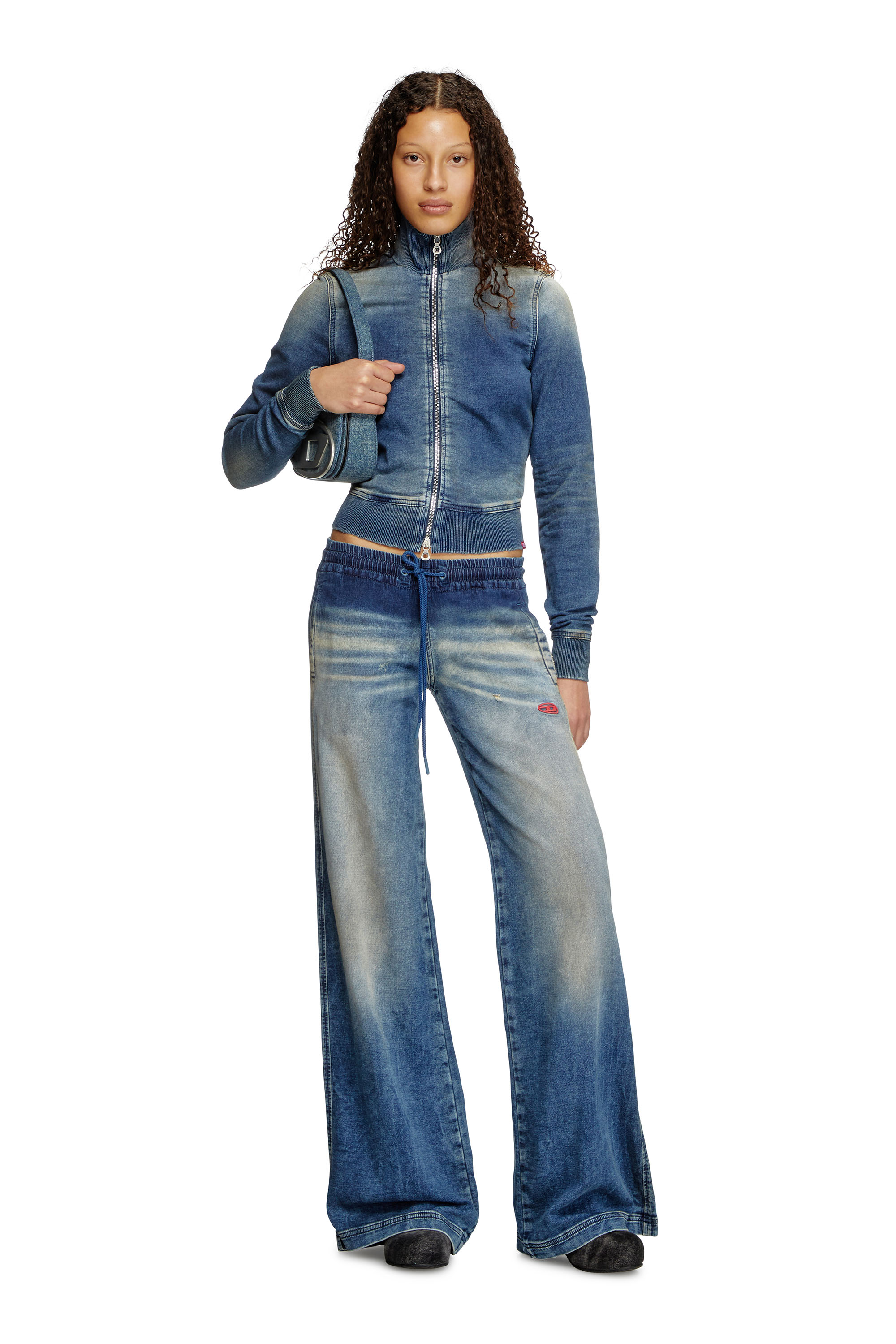 Diesel - D-EMY TRACK, Female's Zip-up sweatshirt in worn-in Track Denim in ミディアムブルー - 1