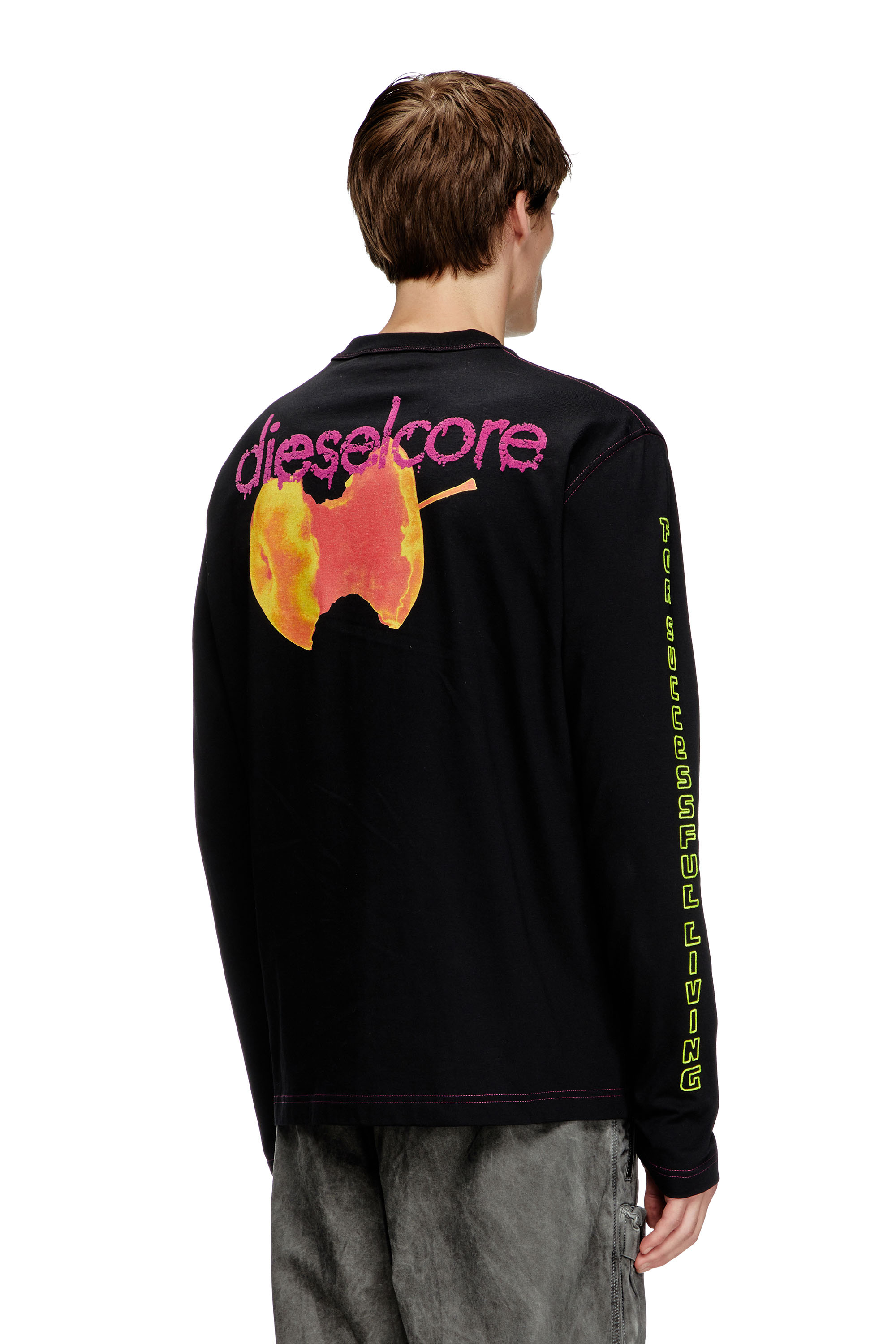 Diesel - T-CRANE-LS-R1, Male's Long-sleeve T-shirt with apple core print in ブラック - 4