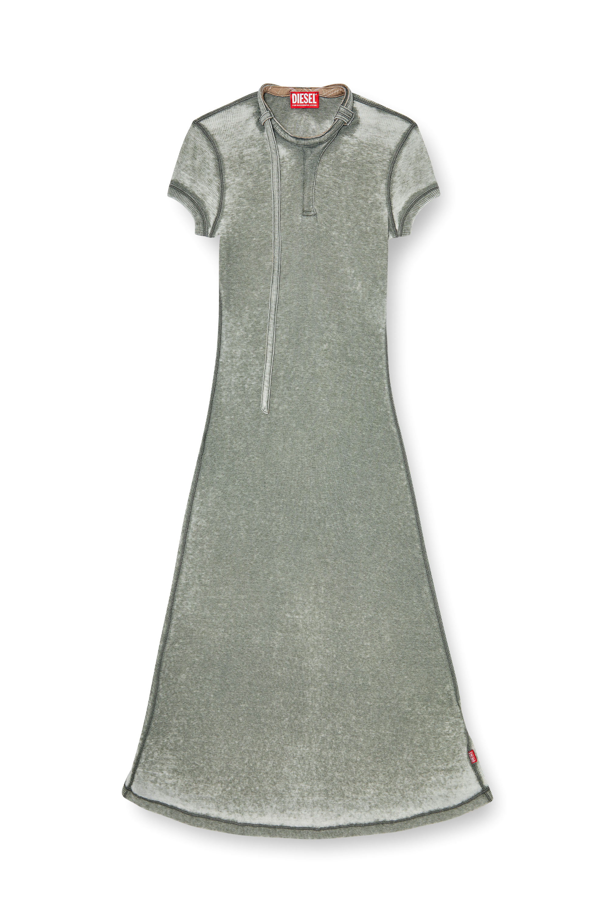 Diesel - D-INA, Female's Rib-jersey midi dress with biker neck strap in グレー - 2