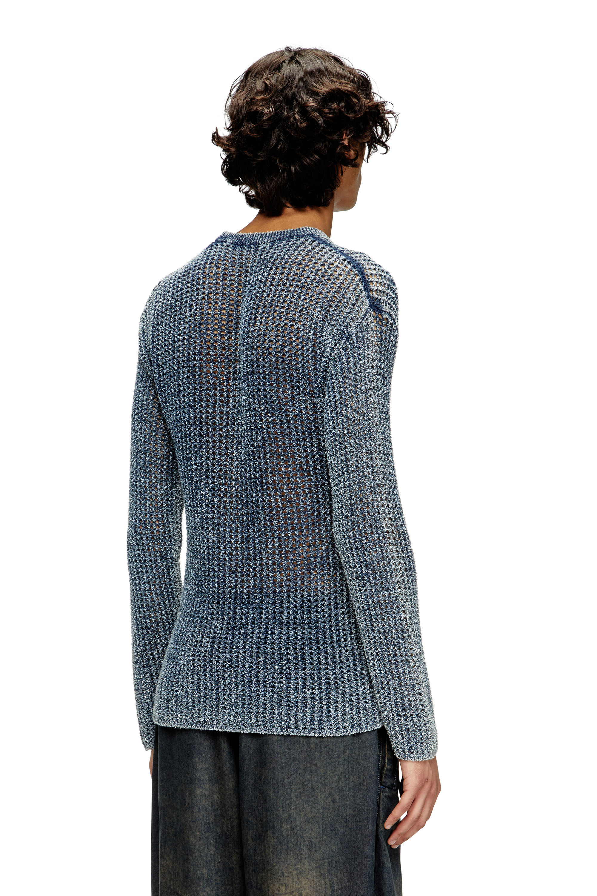 Diesel - K-REDROS, Male's Mesh-knit jumper in denim yarn in ブルー - 4