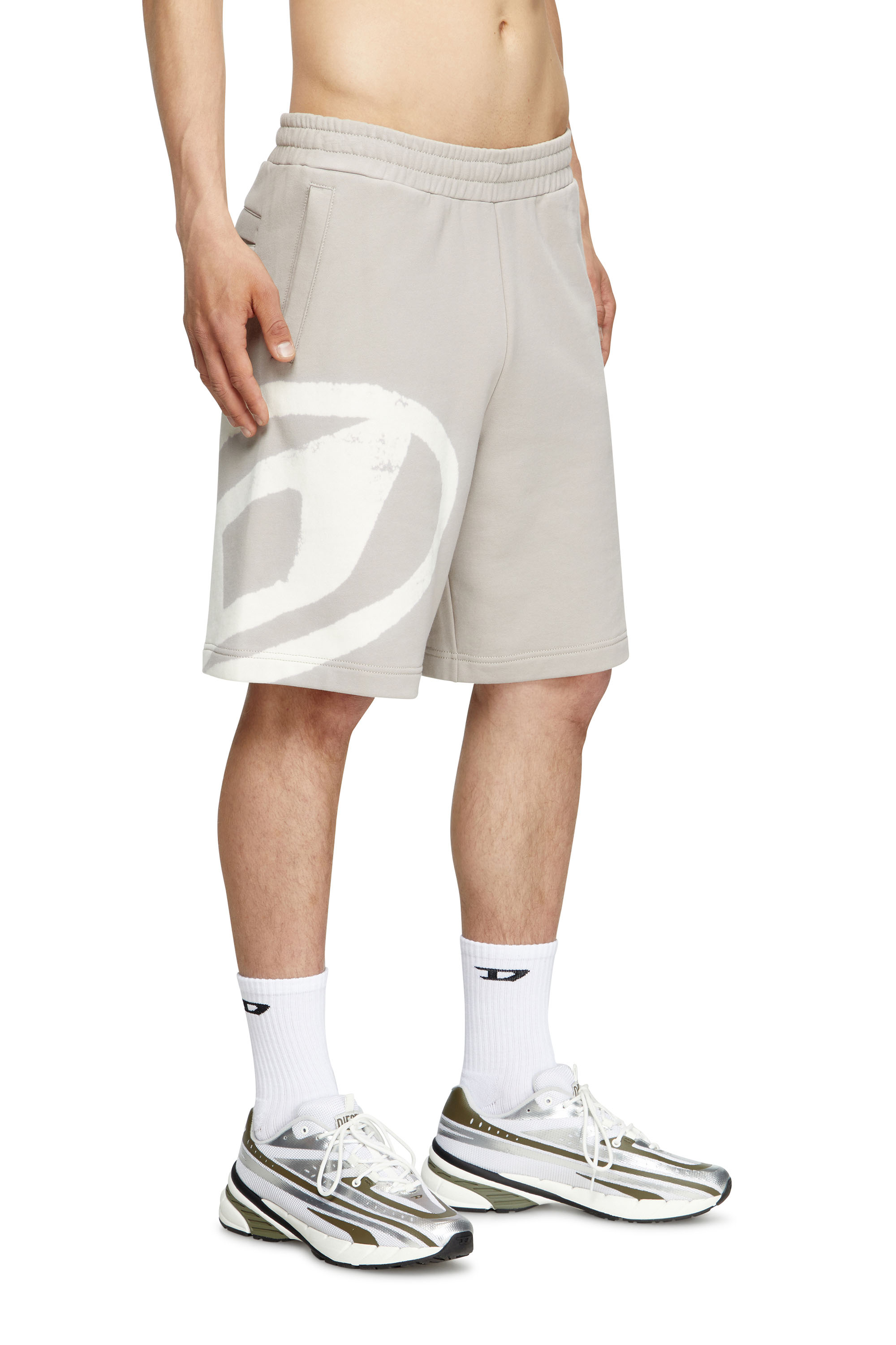 Diesel - P-CROW-BLEACH, Male's Sweat shorts with bleached logo in グレー/ホワイト - 1