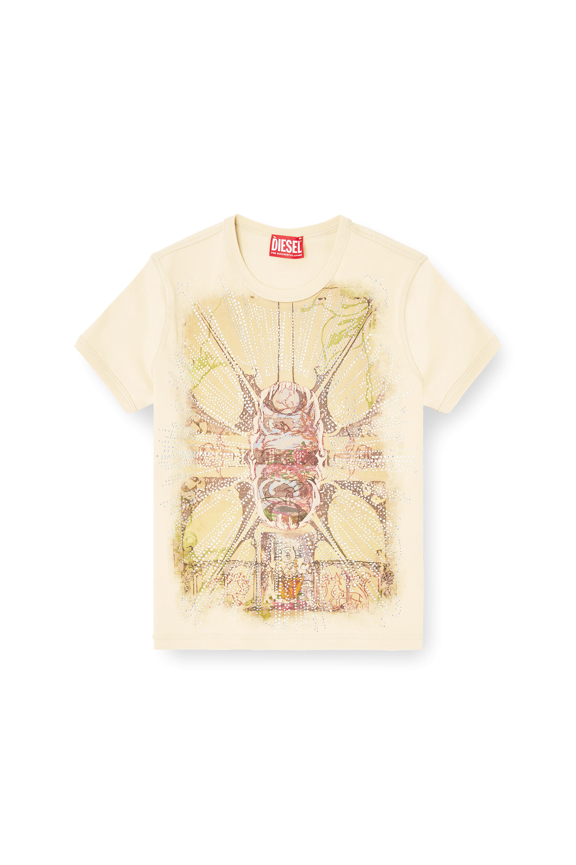 Diesel - T-UNCUTIES-LONG-R14, Female's T-shirt with rhinestone graphic in ライトブラウン - 3