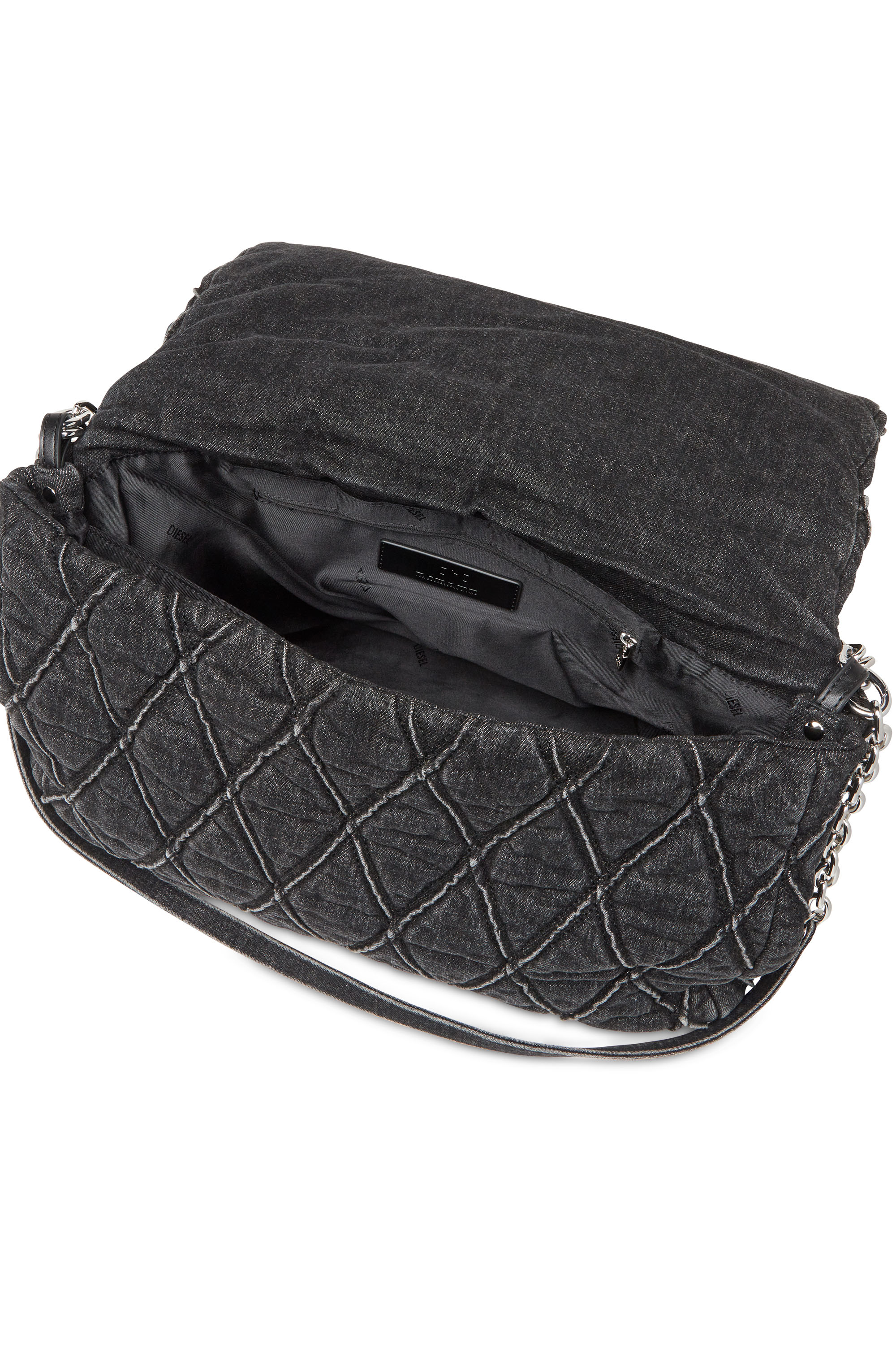 Diesel - CHARM-D SHOULDER L, Female's Charm-D L-Large shoulder bag in quilted denim in ブラック - 4