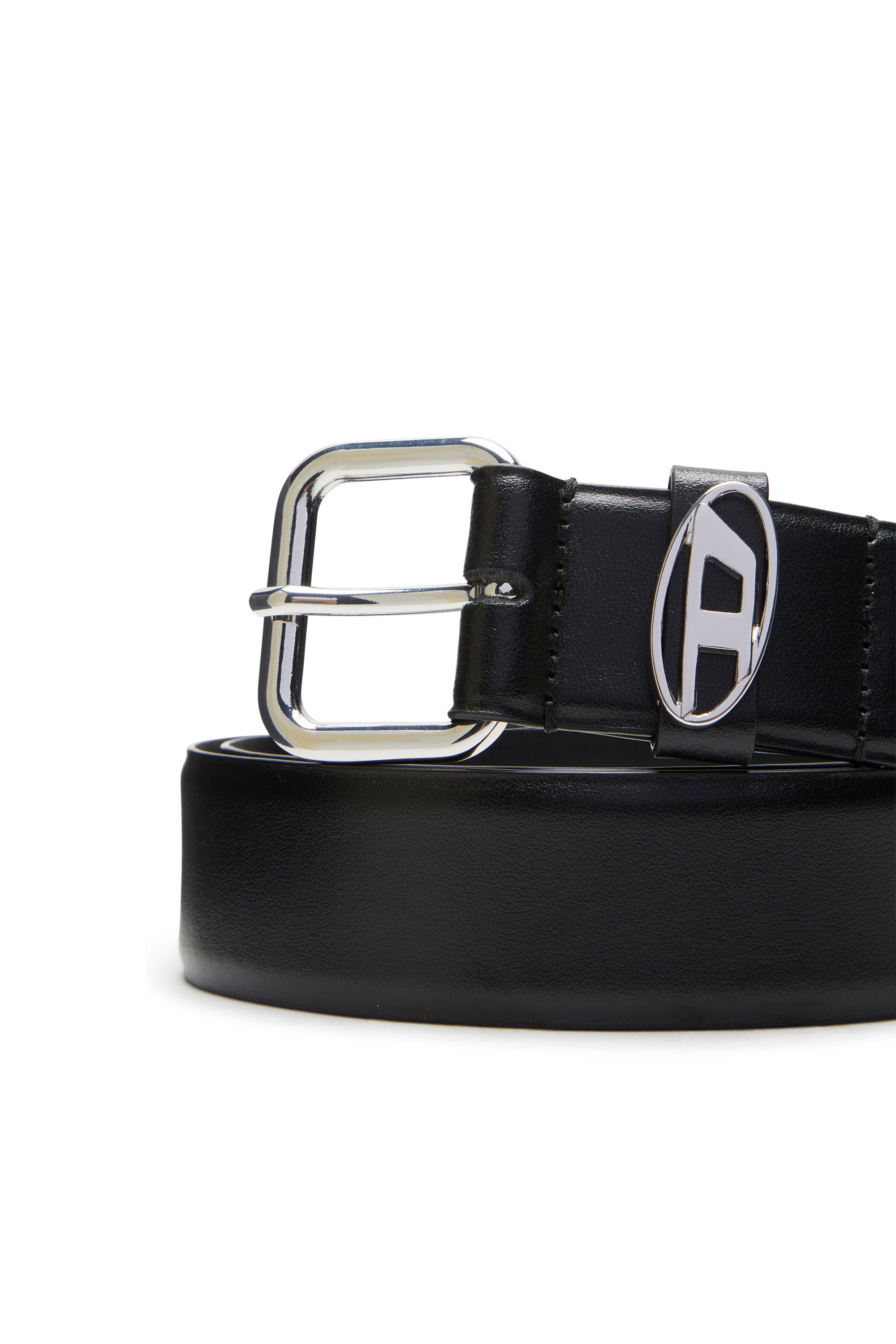 Diesel - B-1DR OVAL D LOOP, Unisex's 3.9cm logo-plaque embellished leather belt in ブラック - 3
