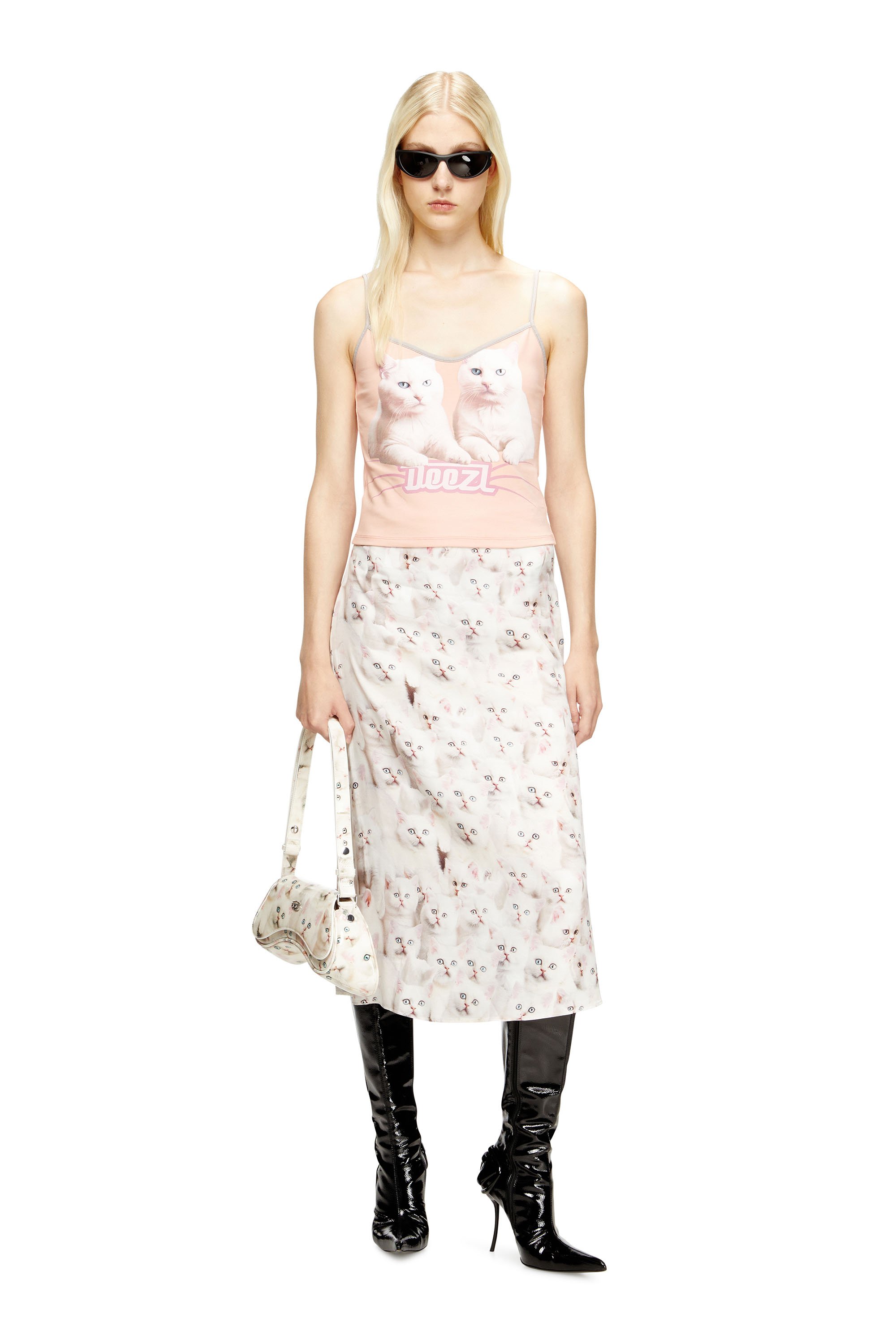 Diesel - T-TOP-R2, Female's Cotton top with thin straps in ピンク / ホワイト - 2