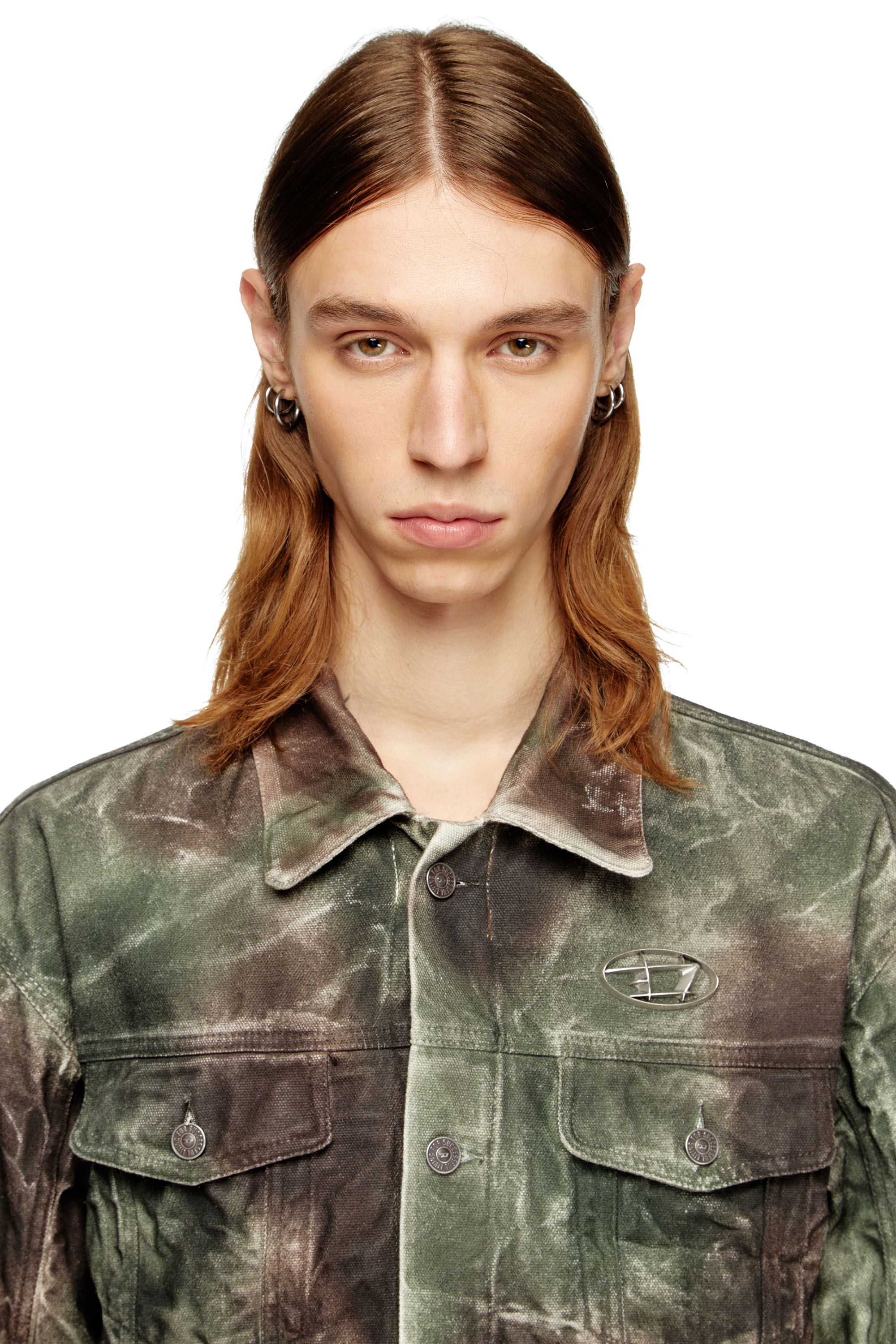 Diesel - J-THUG-JKT, Unisex's Trucker jacket in crinkled camo canvas in ブラウン/グリーン - 4