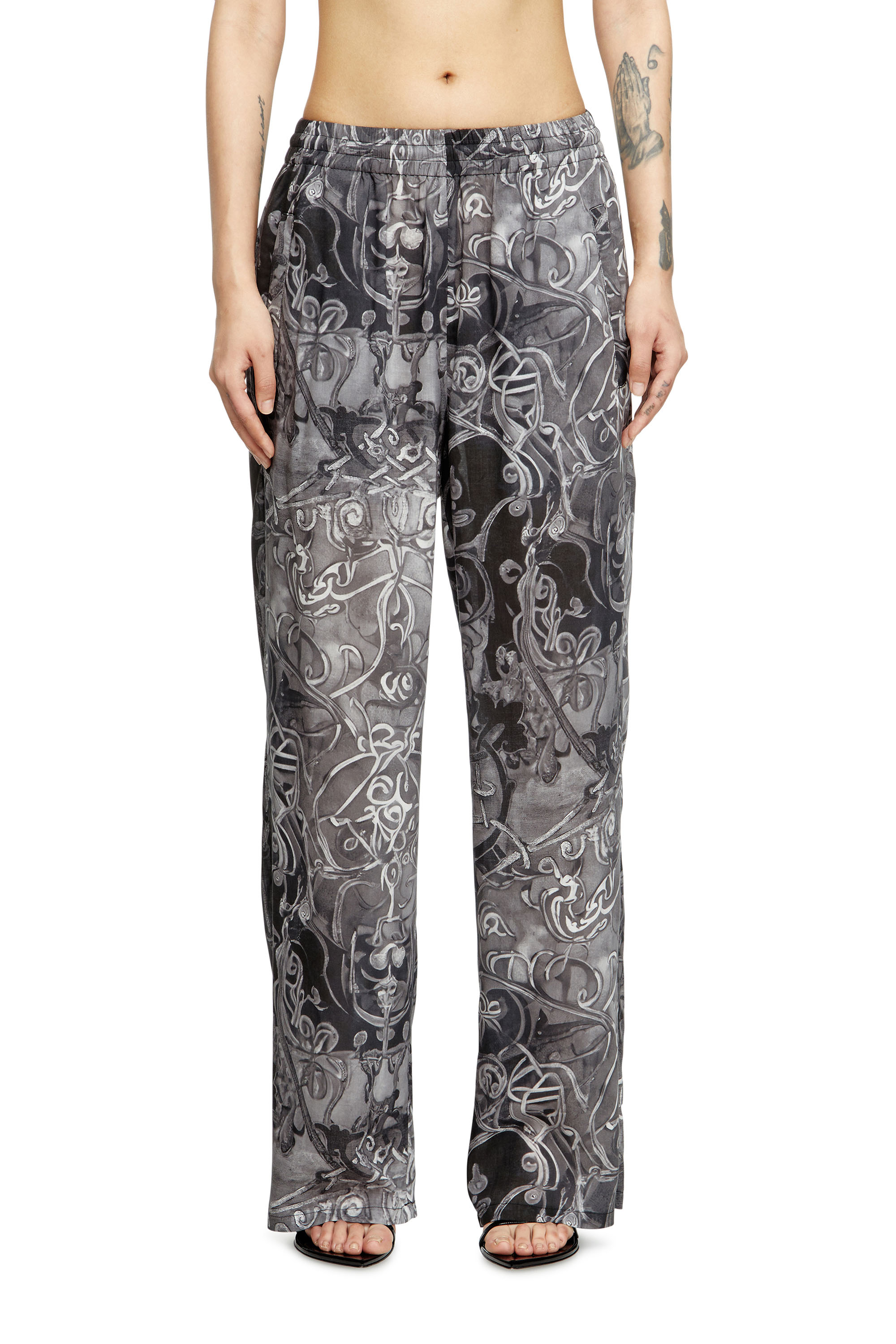Diesel - P-THECK-A-AJFW, Unisex's Track pants with medieval print in ブラック - 1