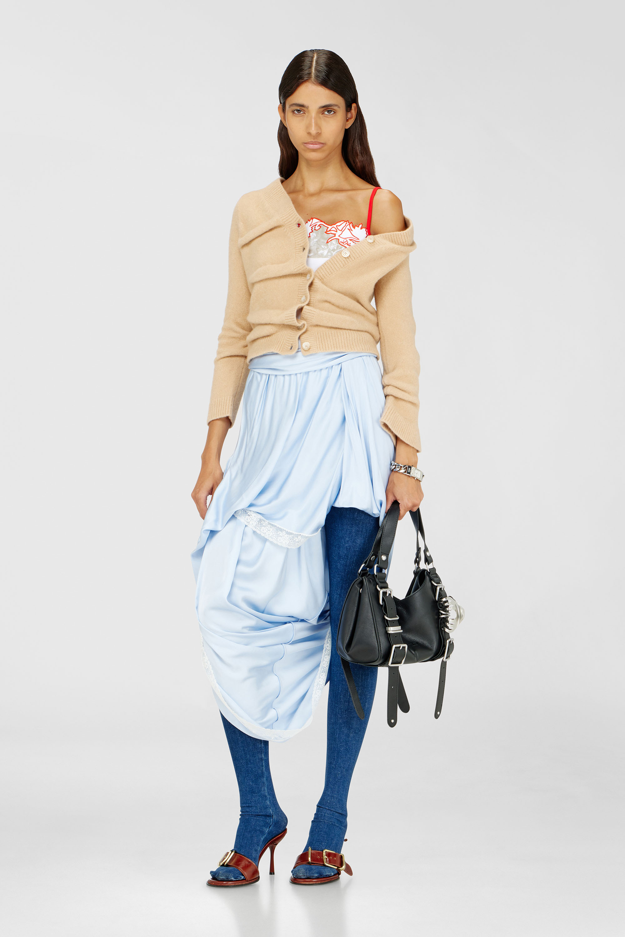 Diesel - M-AVA, Female's Cropped cardigan in wrinkled boiled knit in ベージュ - 2