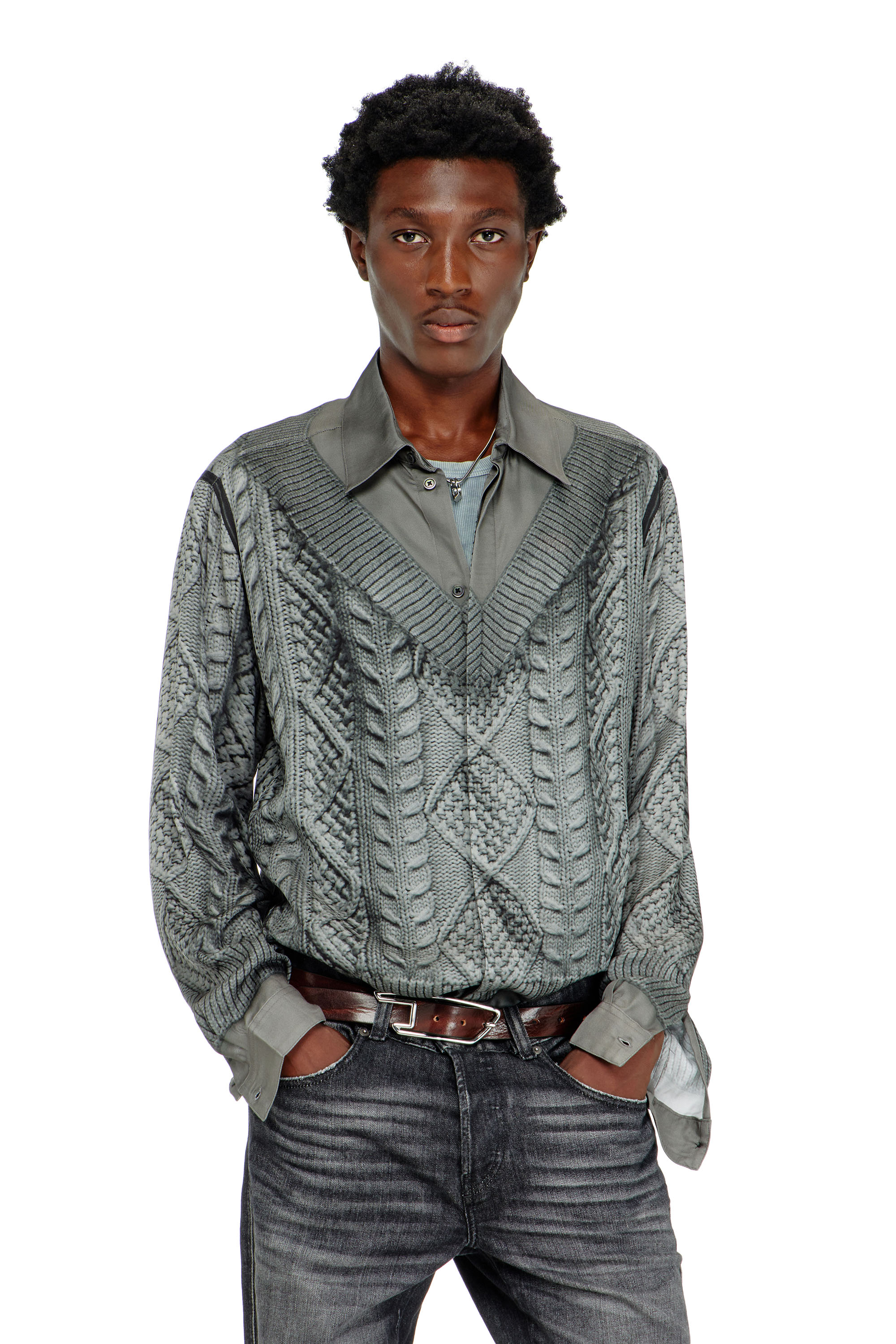 Diesel - S-SIMPLY-EFBN, Male's シャツ in グレー - 1