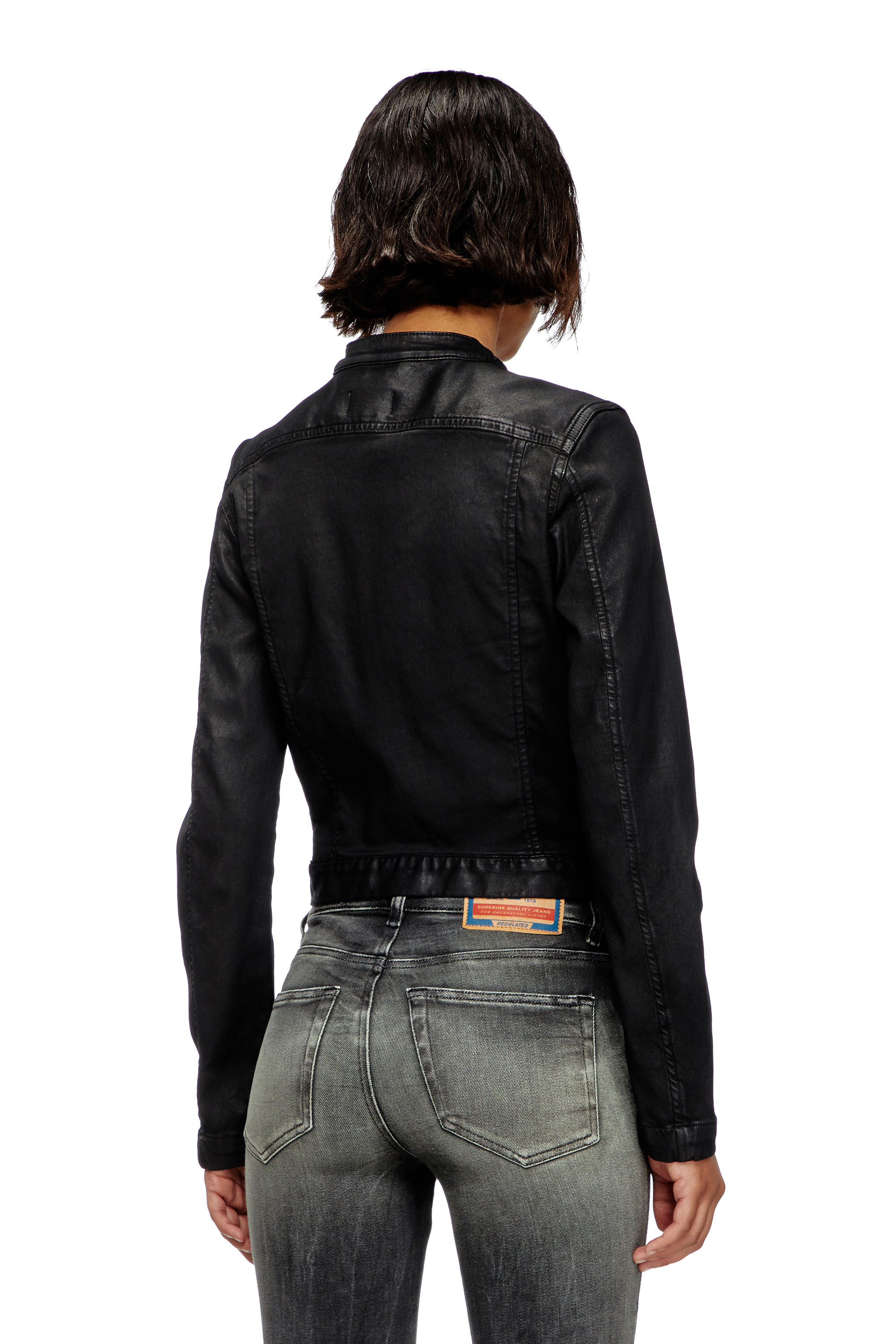 Diesel - DE-MORNIN JOGG, Female's Moto jacket in coated denim in ブラック - 5