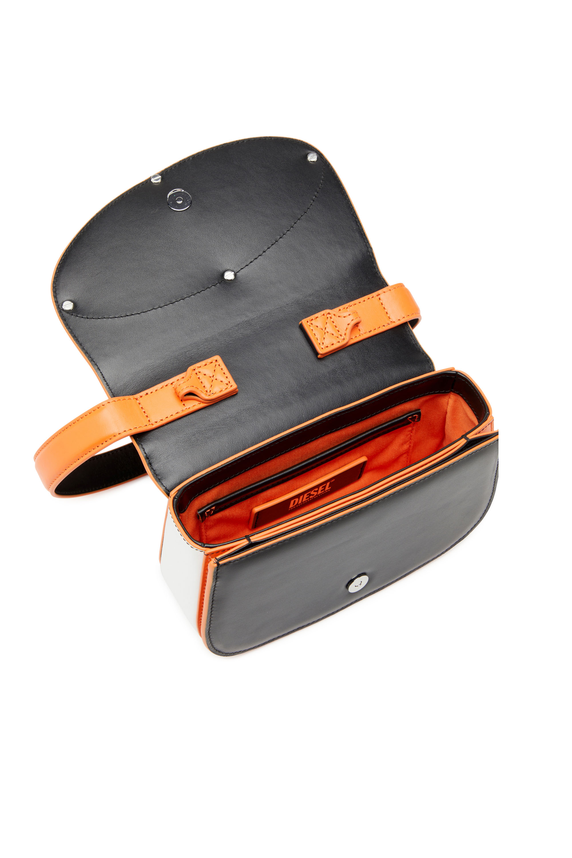 Diesel - 1DR, Female's カウレザーショルダーバッグ in ブラック/オレンジ - 5