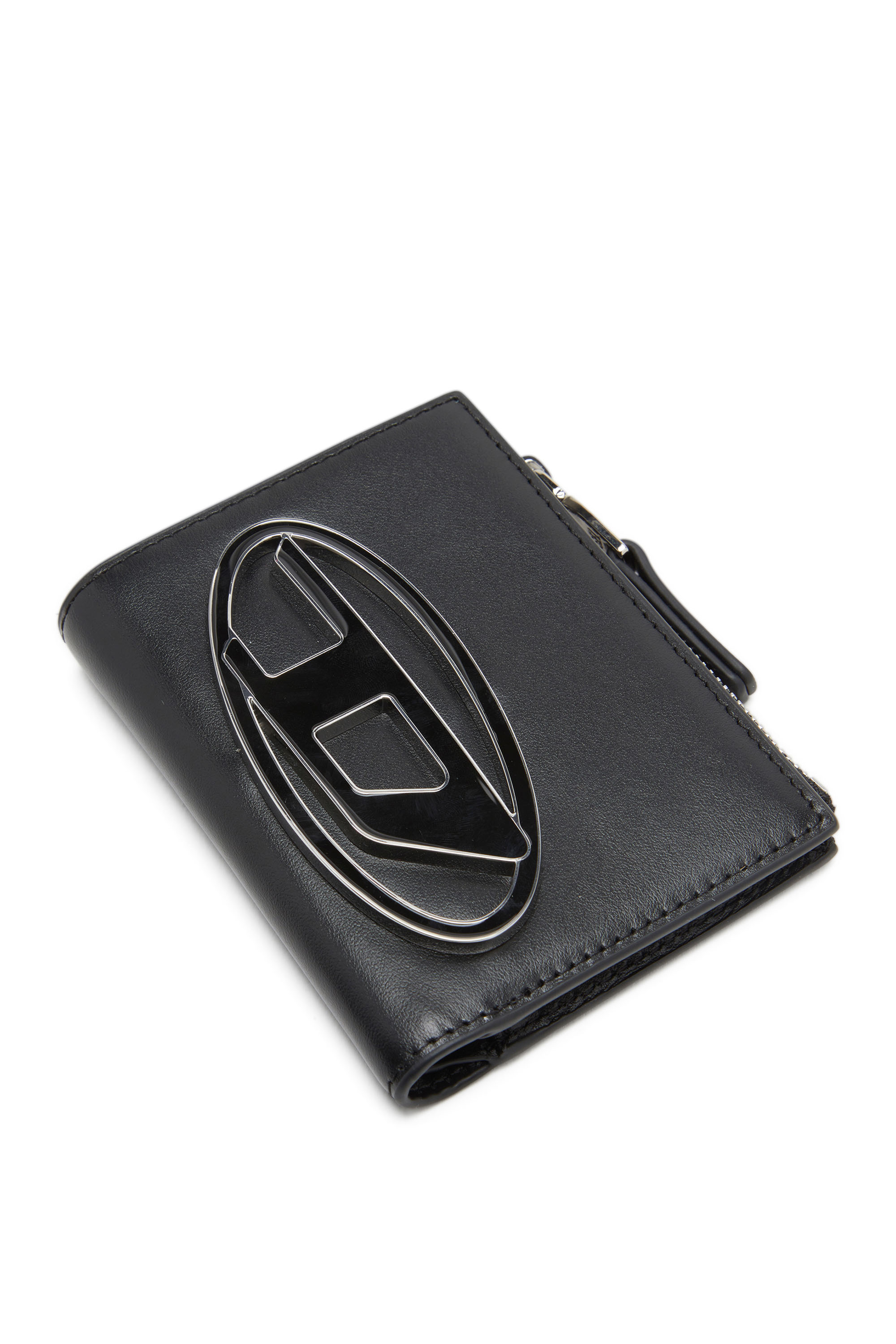 Diesel - 1DR BI-FOLD ZIP II, Female's Small leather wallet with logo plaque in ブラック - 4