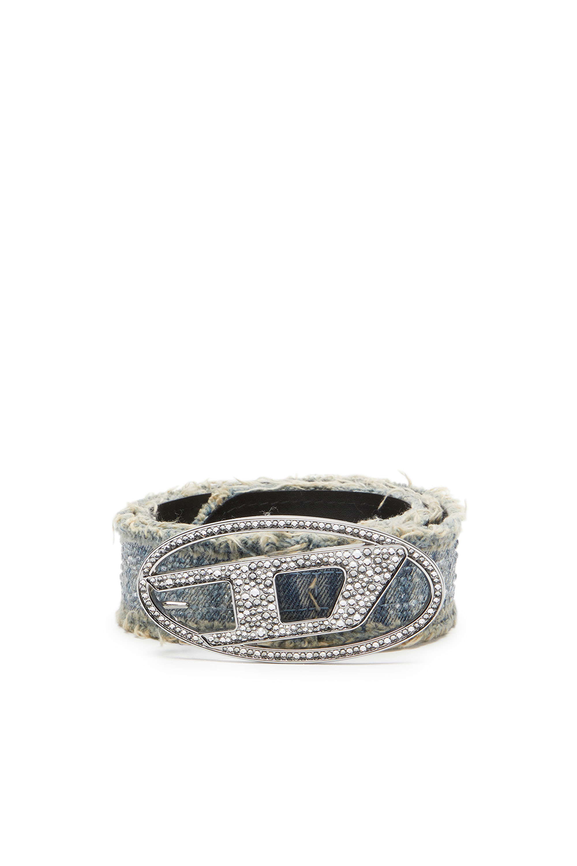 Diesel - B-1DR STRASS, Female's Leather-backed denim belt with crystals in ブルー - 1