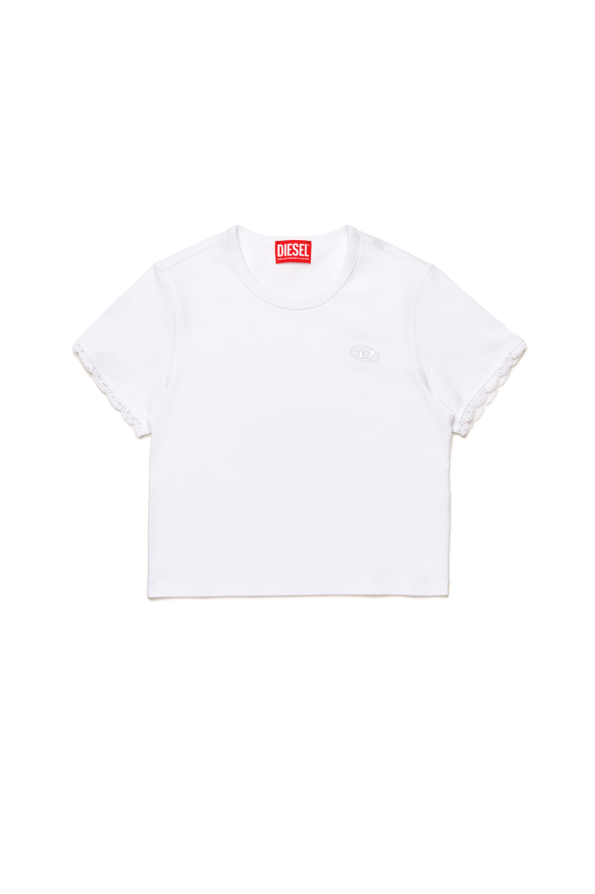Diesel - TUNCUTIELACE, Female's T-shirt with lace sleeve trims in ホワイト - 1