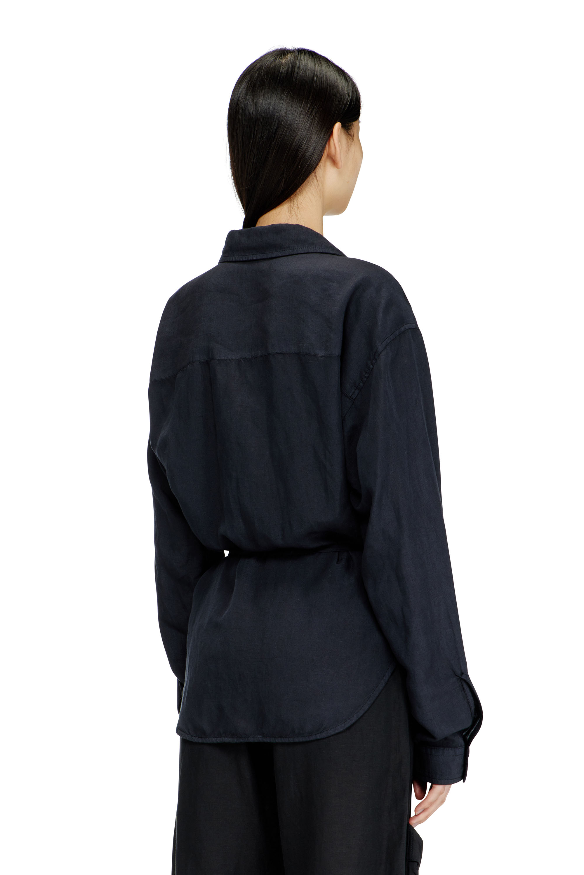 Diesel - C-DELPHOS-S3, Female's Linen-blend shirt with wrap closure in ブラック - 4