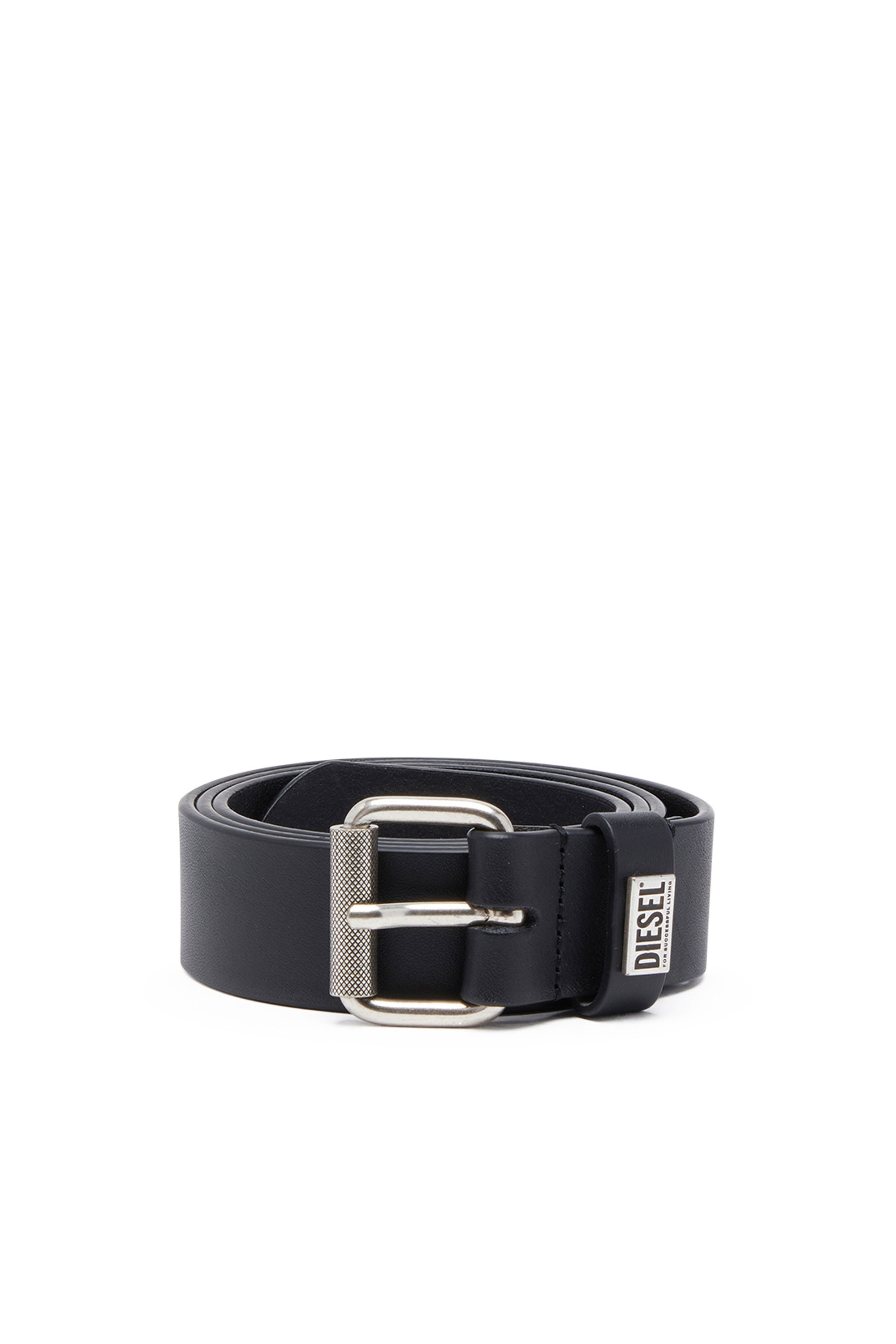 Diesel - B-BISCOTTO-LOOP, Male's Leather belt with logo plaque in ブラック - 1