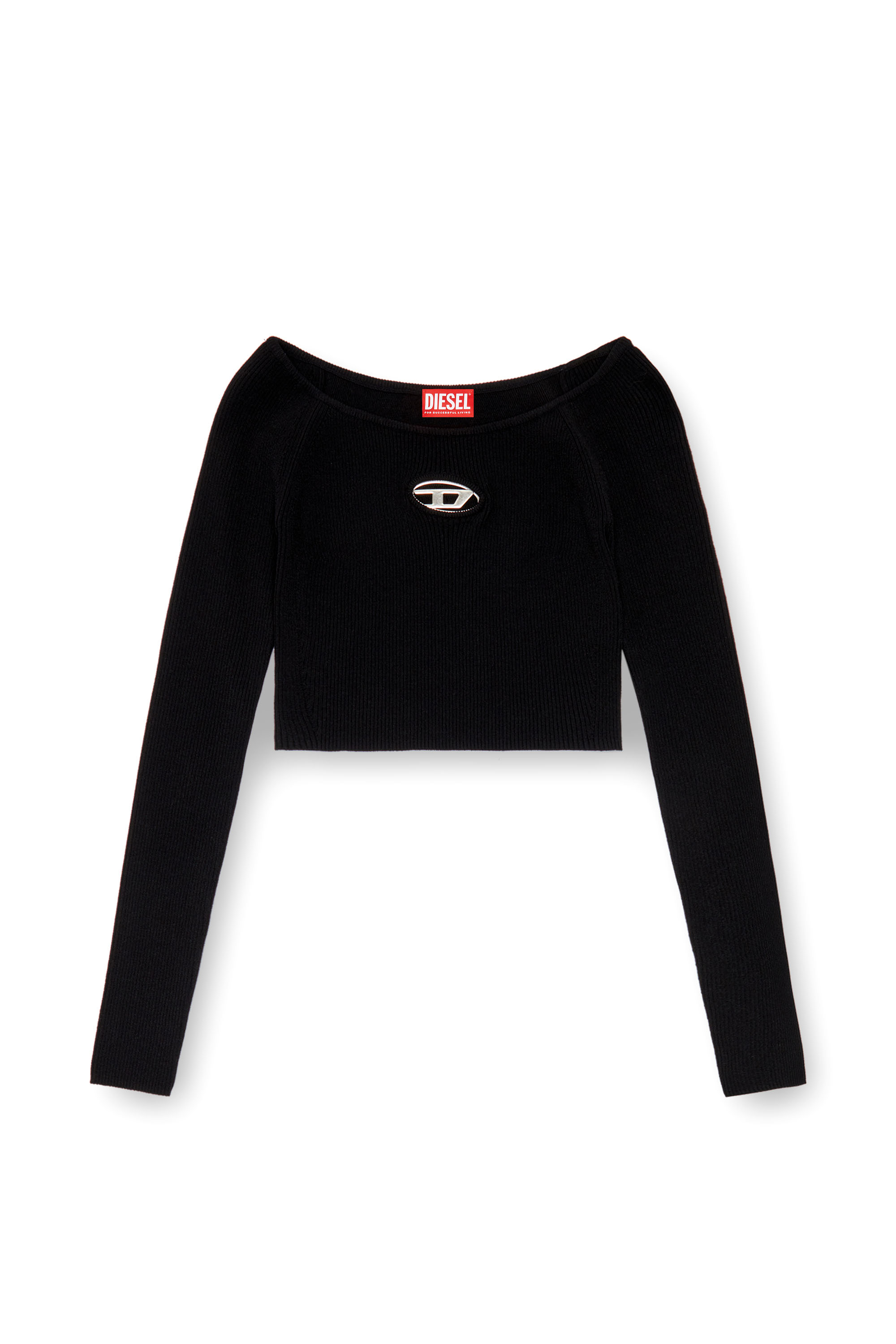 Diesel - M-VERA-LS, Female's Off-the-shoulder top in ribbed knit in グレー/ブラック - 2