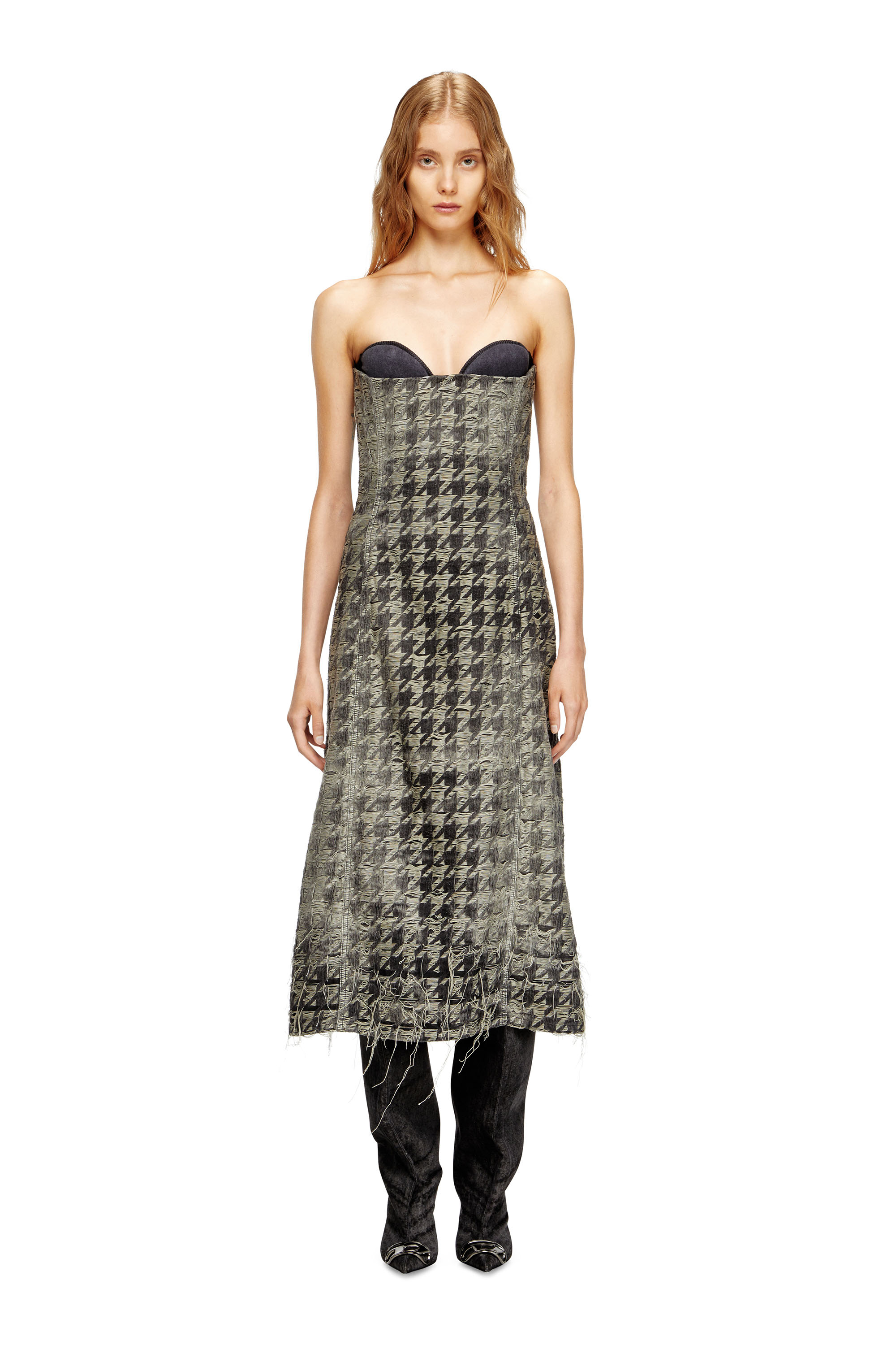Diesel - DE-OLIVIA-FSH, Female's Midi dress in houndstooth-weave denim in ブラック/ホワイト - 3