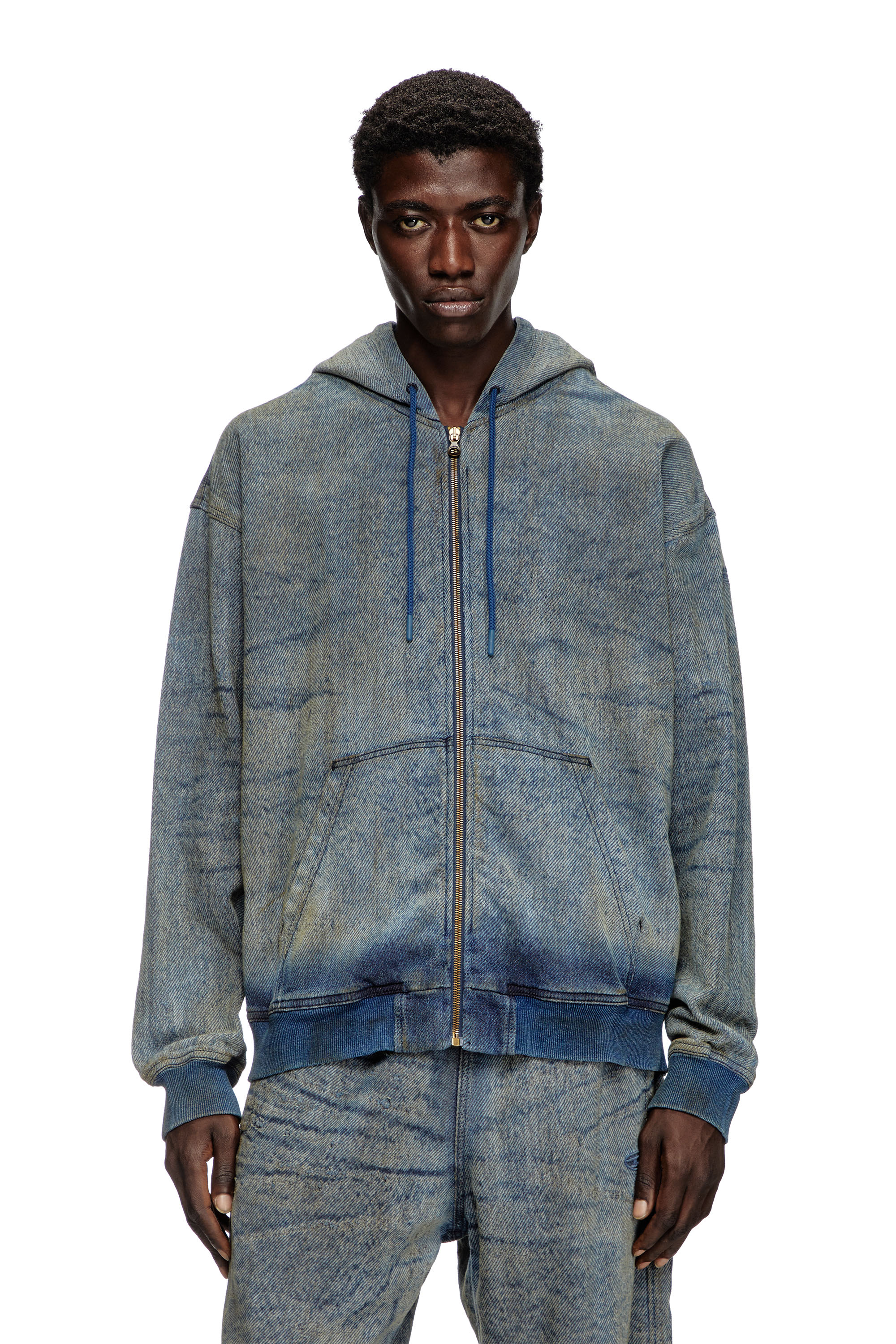 Diesel - D-HARI-FSF, Unisex's Zip-up hoodie in jacquard denim in ミディアムブルー - 6