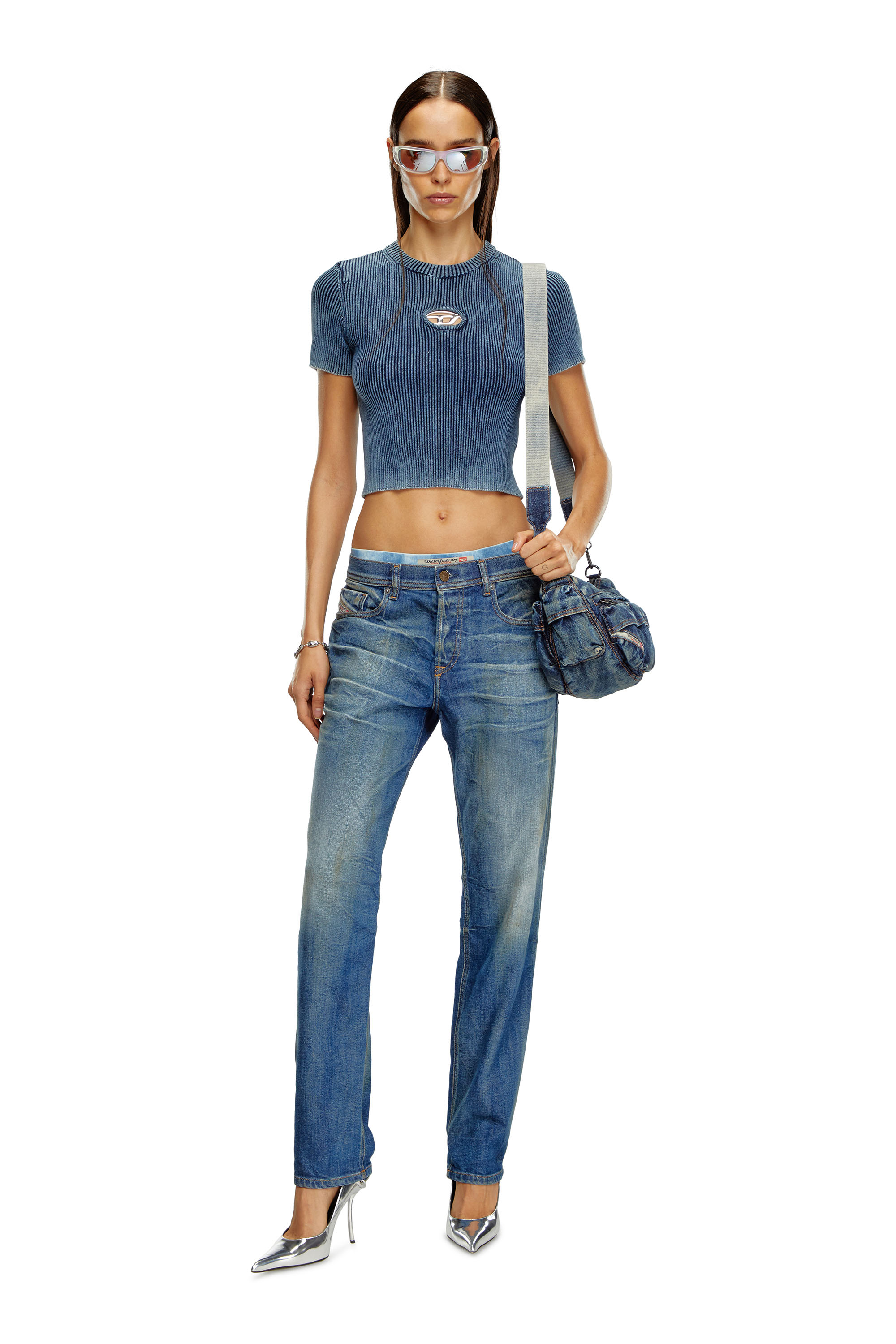 Diesel - M-ANCHOR-A-SS, Female's Knitted crop top with denim effect in ブルー - 2